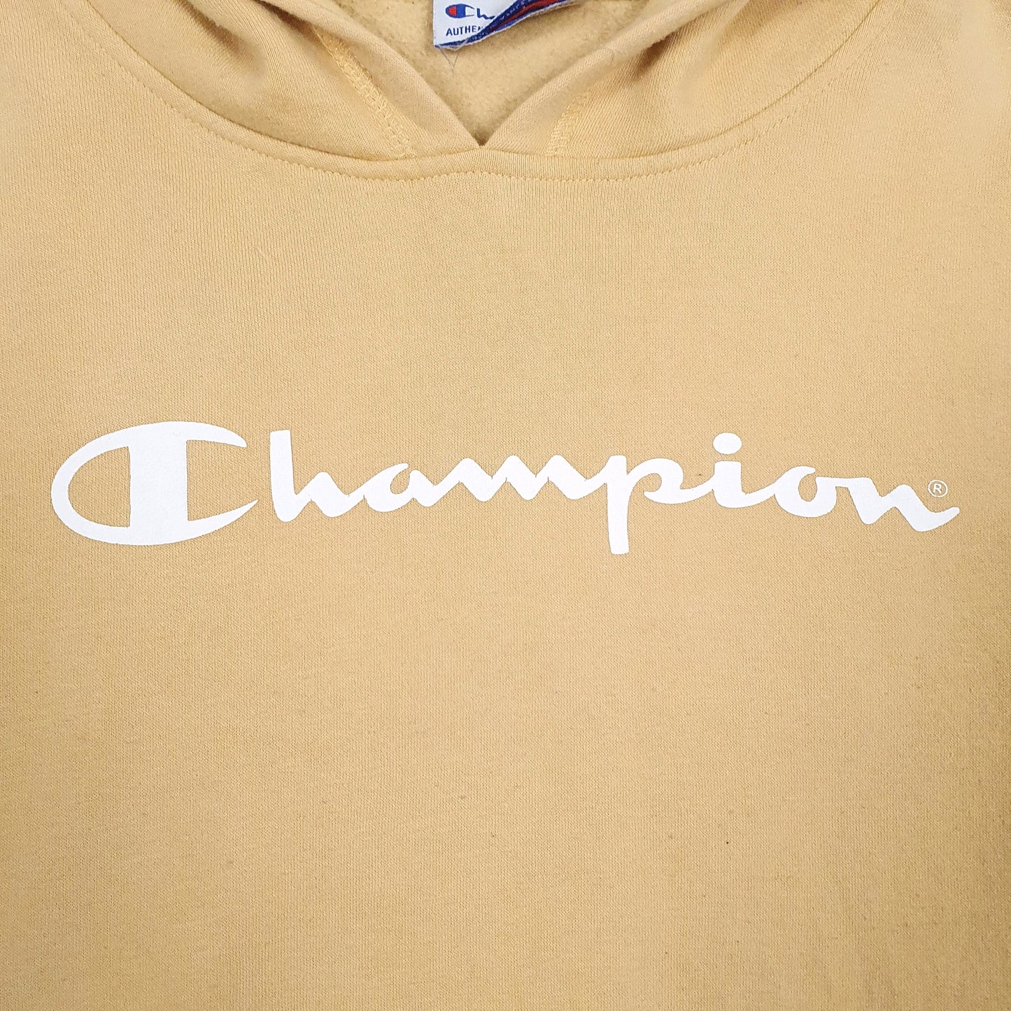 Mens Yellow Champion Spellout Hoodie Jumper
