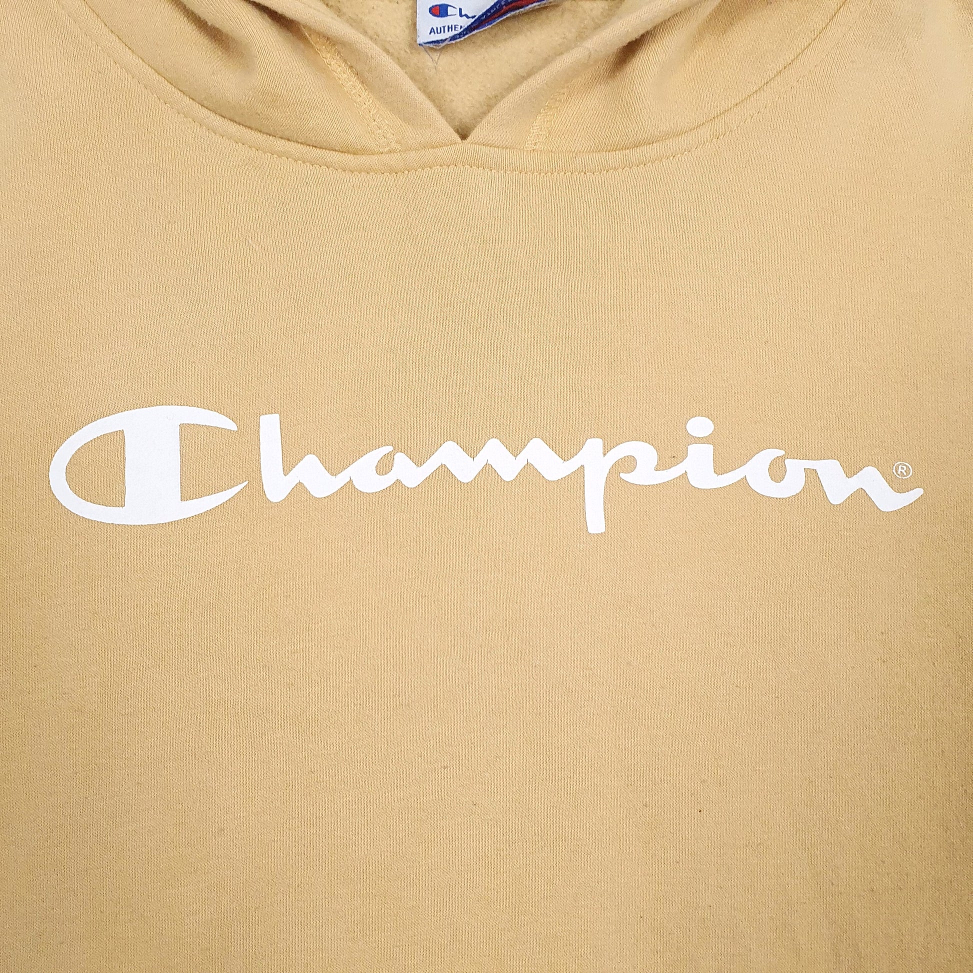 Mens Yellow Champion Spellout Hoodie Jumper