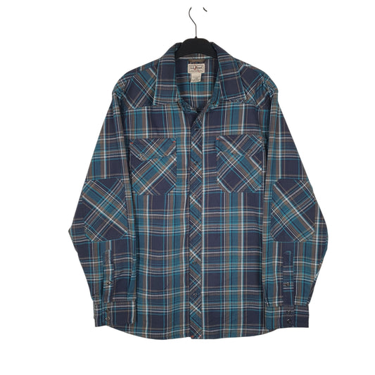 Mens Blue L.L.Bean Thick Plaid Long Sleeve Shirt