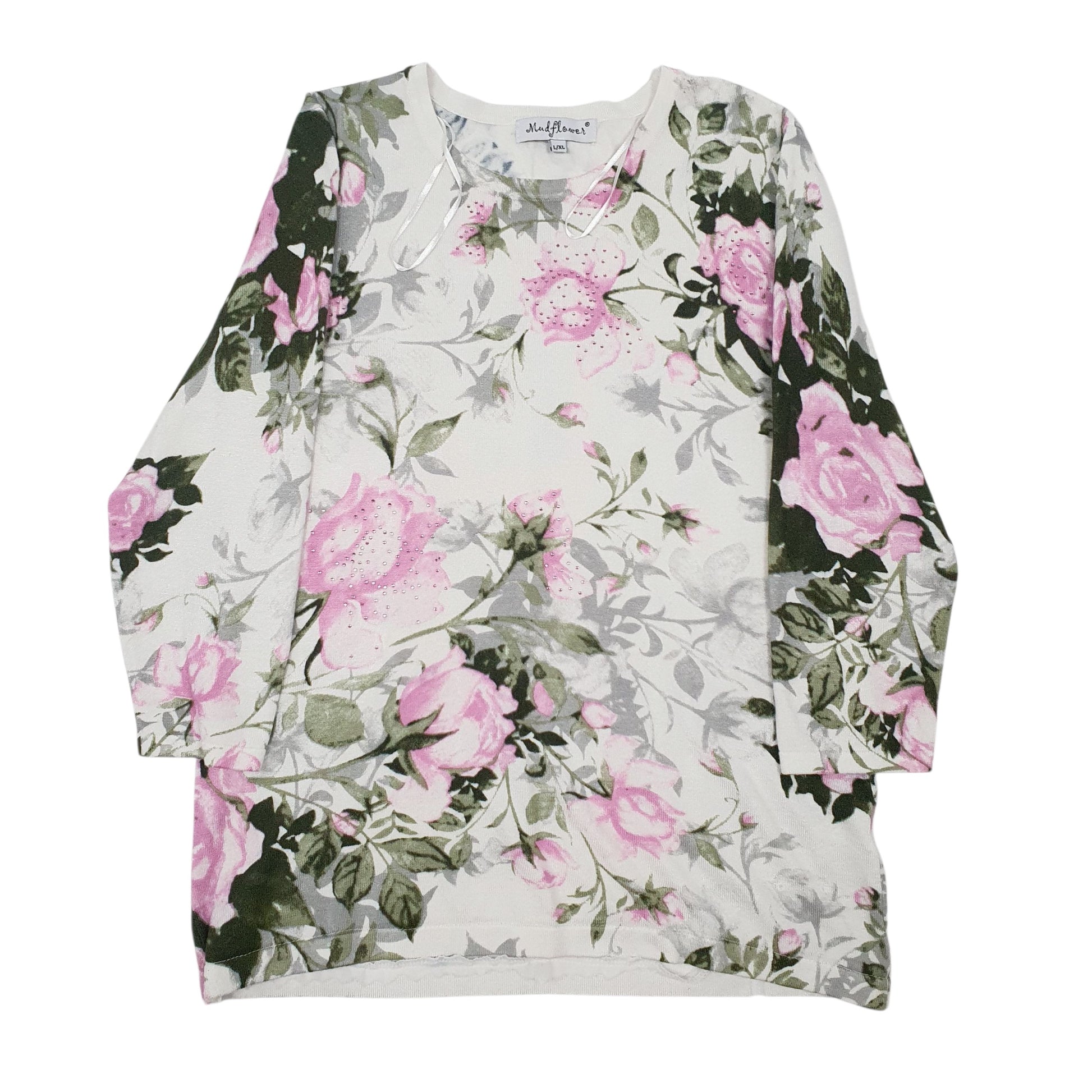 Womens White Mud Flowers Blouse Short Sleeve T Shirt