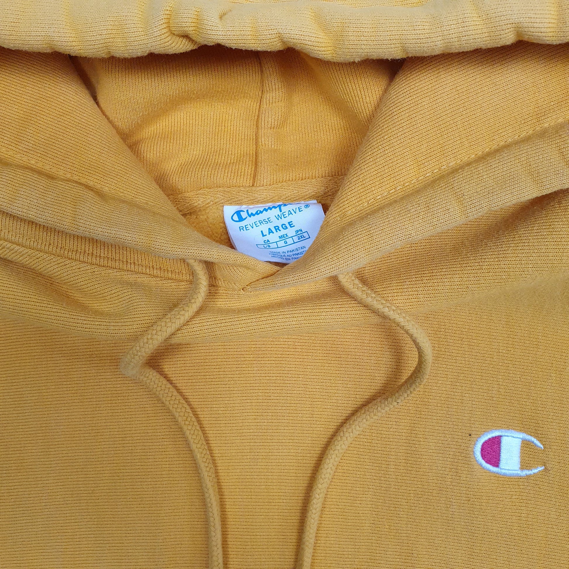 Mens Yellow Champion Reverse Weave Hoodie Jumper