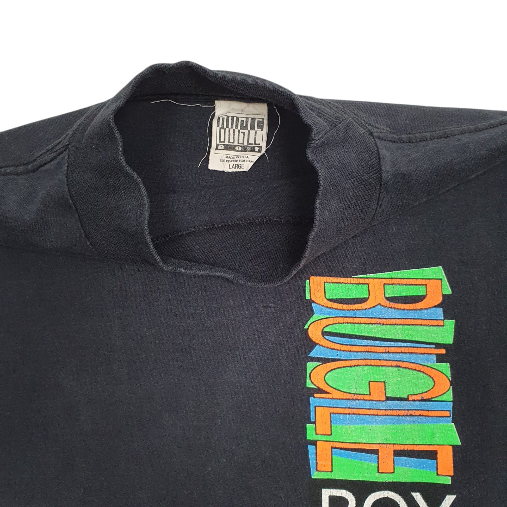 Mens Black Bugle Boy Vintage 90s Made In USA  T Shirt