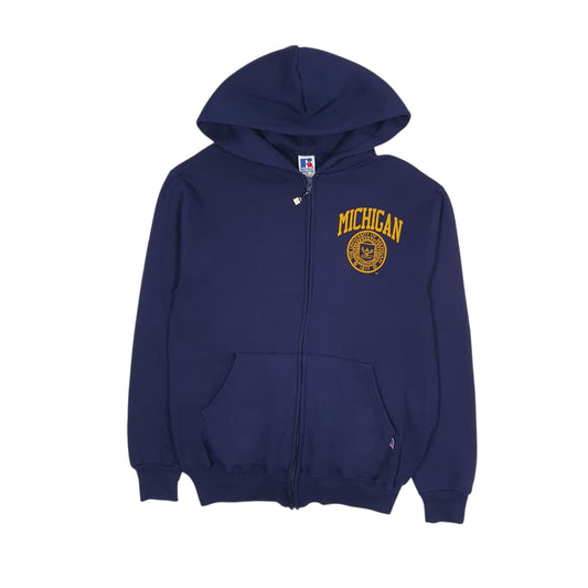 Mens Navy Russell Athletic Vintage 90s Made In USA Michigan University Hoodie Full Zip Jumper