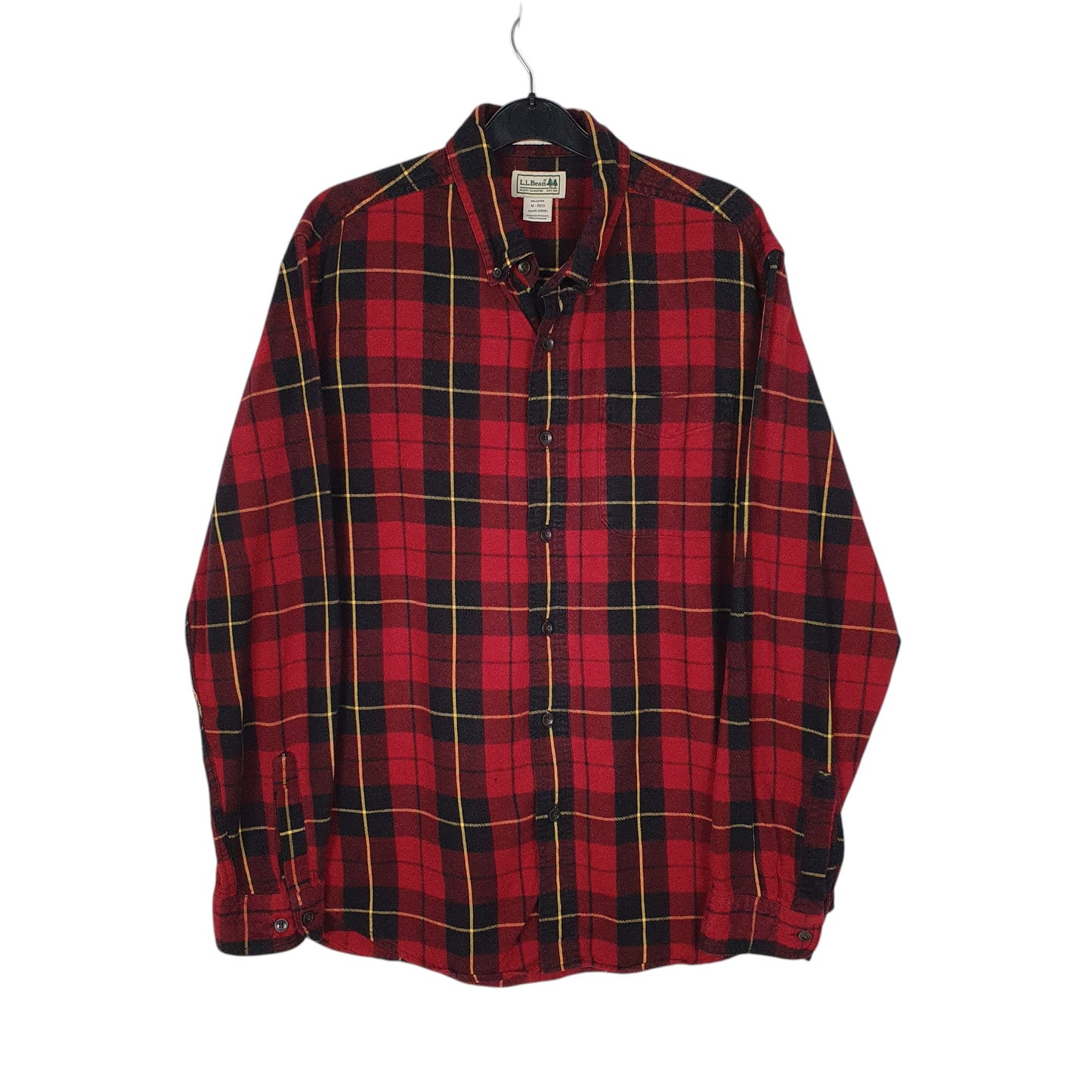Mens Red L.L.Bean Thick Plaid Flannel Long Sleeve Shirt