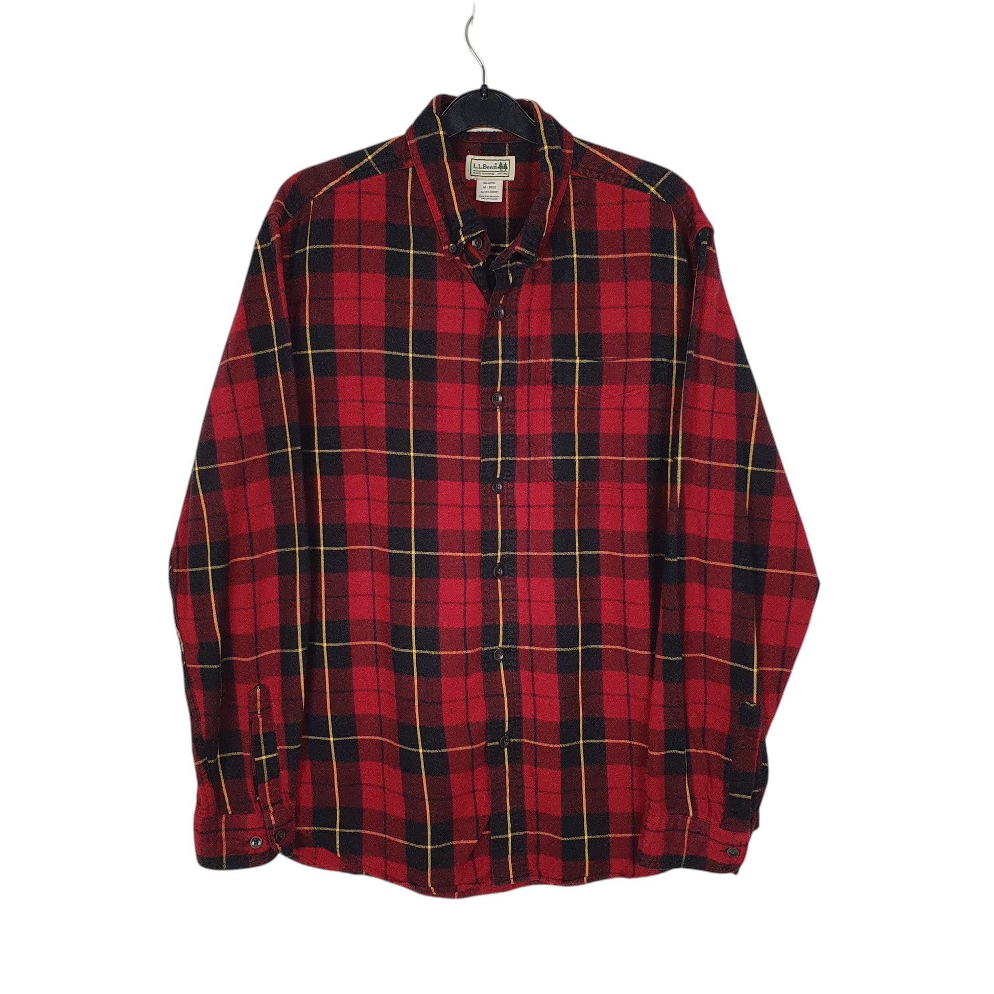 Mens Red L.L.Bean Thick Plaid Flannel Long Sleeve Shirt