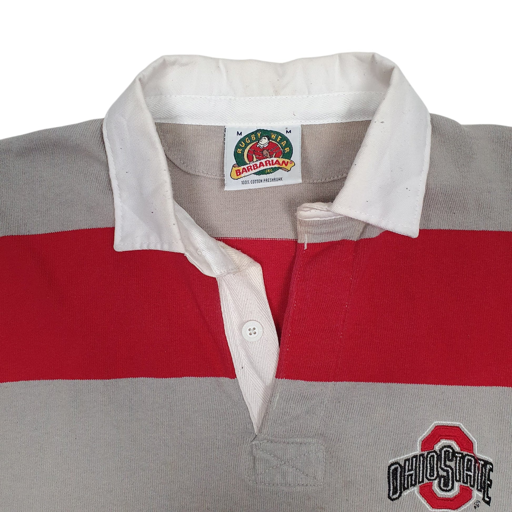 Mens Red Barbarian Ohio State Rugby Crewneck Polo Shirt