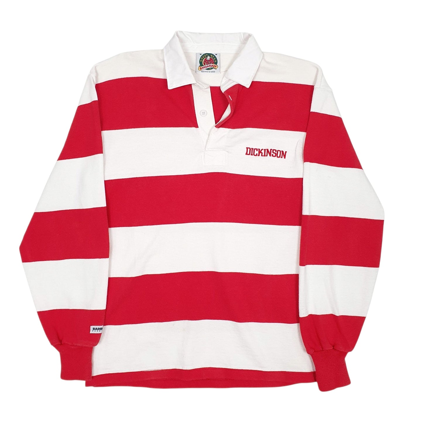 Mens White Barbarian Rugby Long Sleeve Polo Shirt