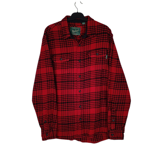 Mens Red Woolrich Thick Flannel Plaid Shacket Long Sleeve Shirt
