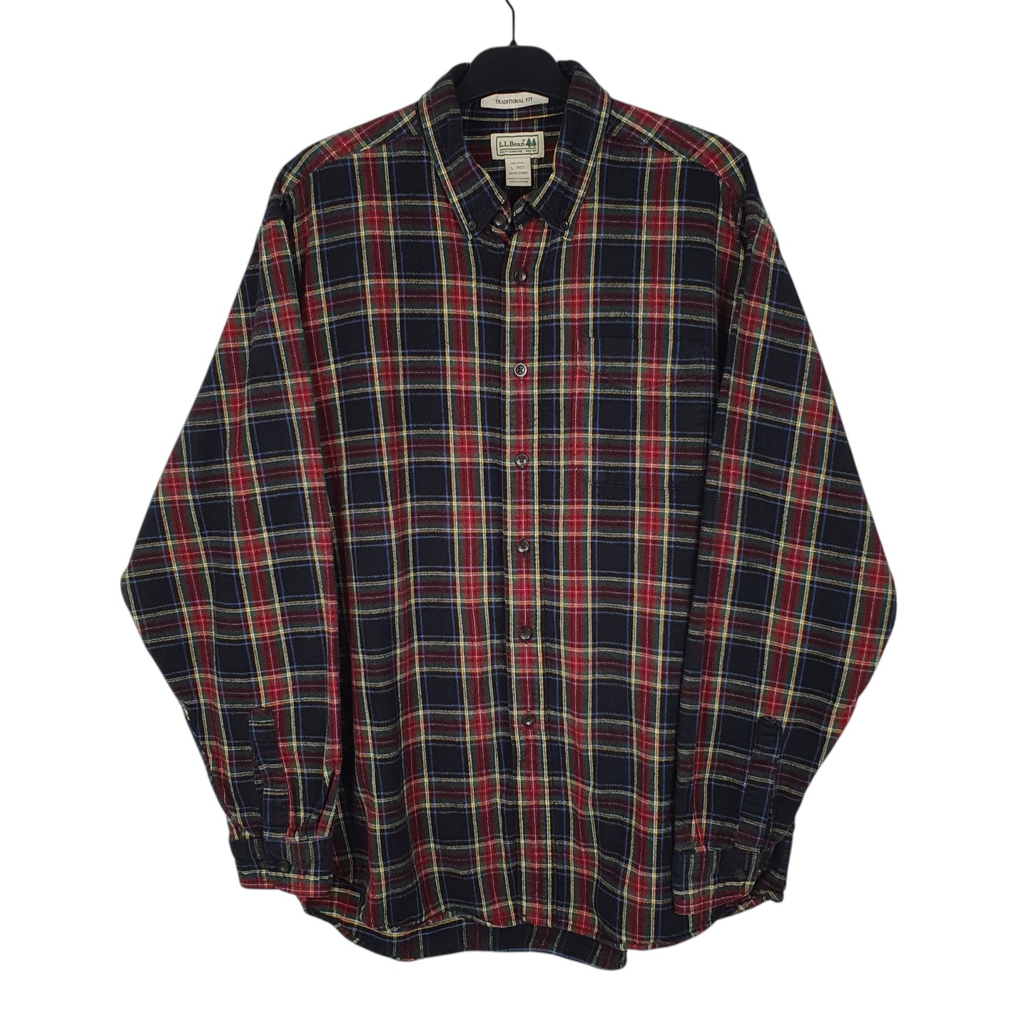 Mens Navy L.L.Bean Thick Flannel Plaid Long Sleeve Shirt