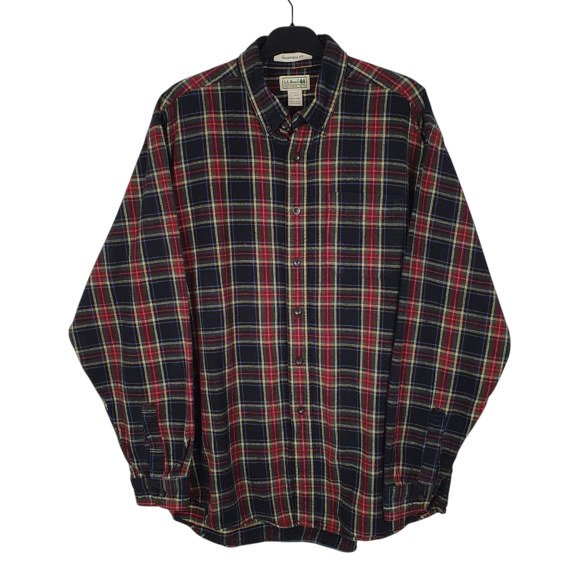 Mens Navy L.L.Bean Thick Flannel Plaid Long Sleeve Shirt