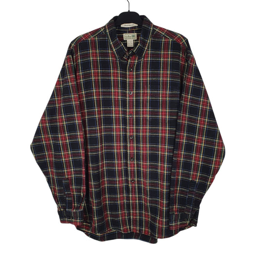 Mens Navy L.L.Bean Thick Flannel Plaid Long Sleeve Shirt