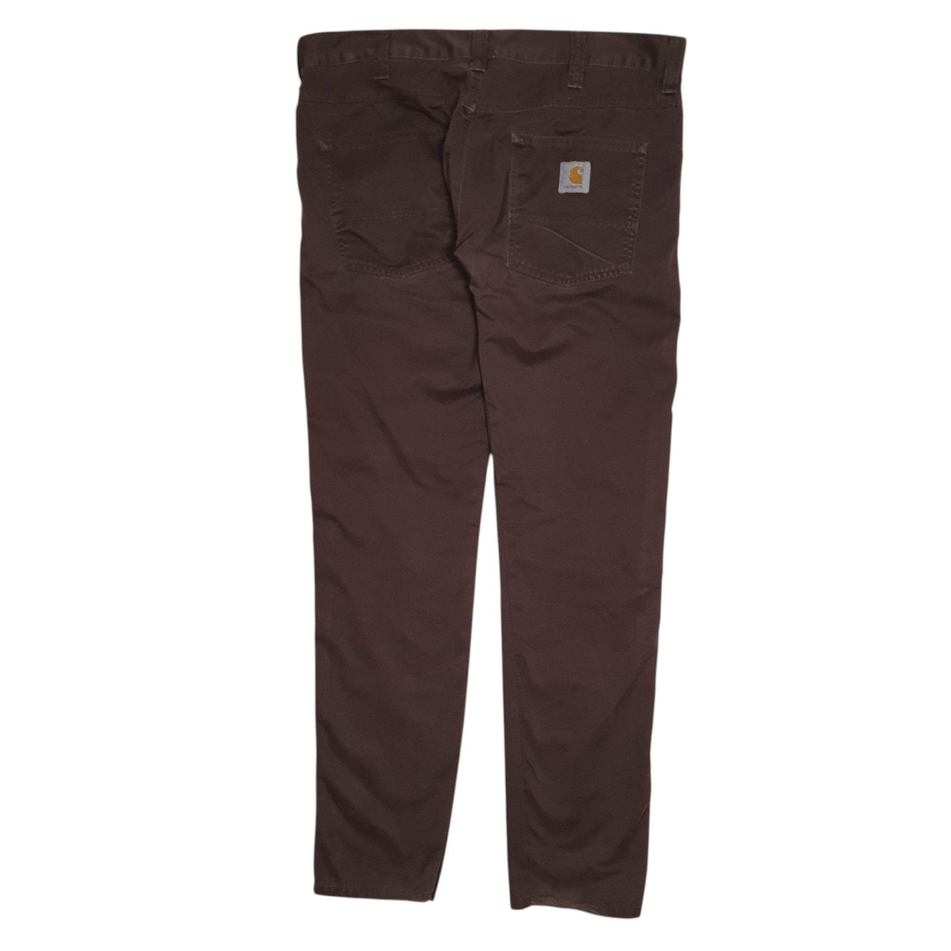 Mens Brown Carhartt Trousers altered to slim fit. Minor damage to back of hems. Tags very worn down, tagged W33 but measure W36.  Trousers