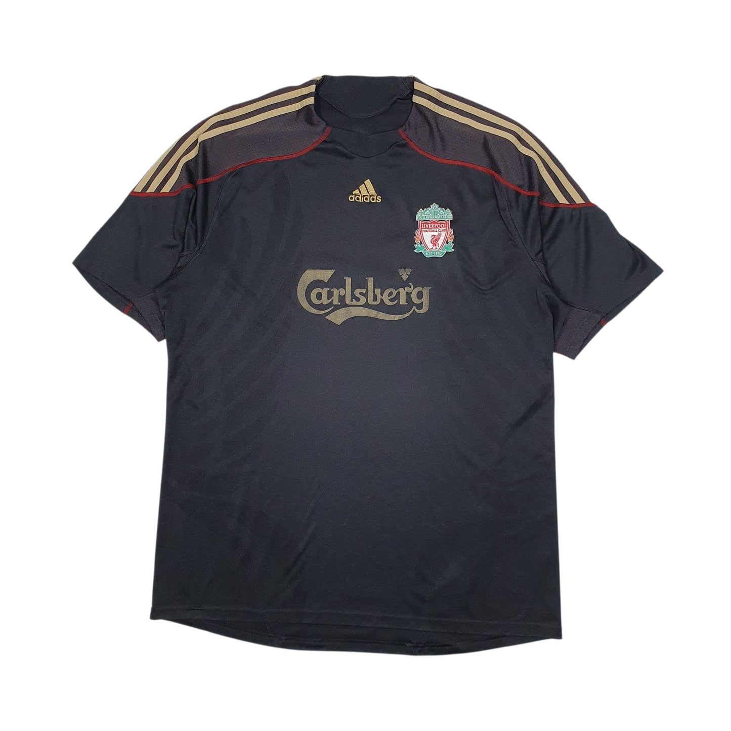 Mens Grey Adidas 2009/10 Liverpool FC Away Gerrard Football Short Sleeve T Shirt