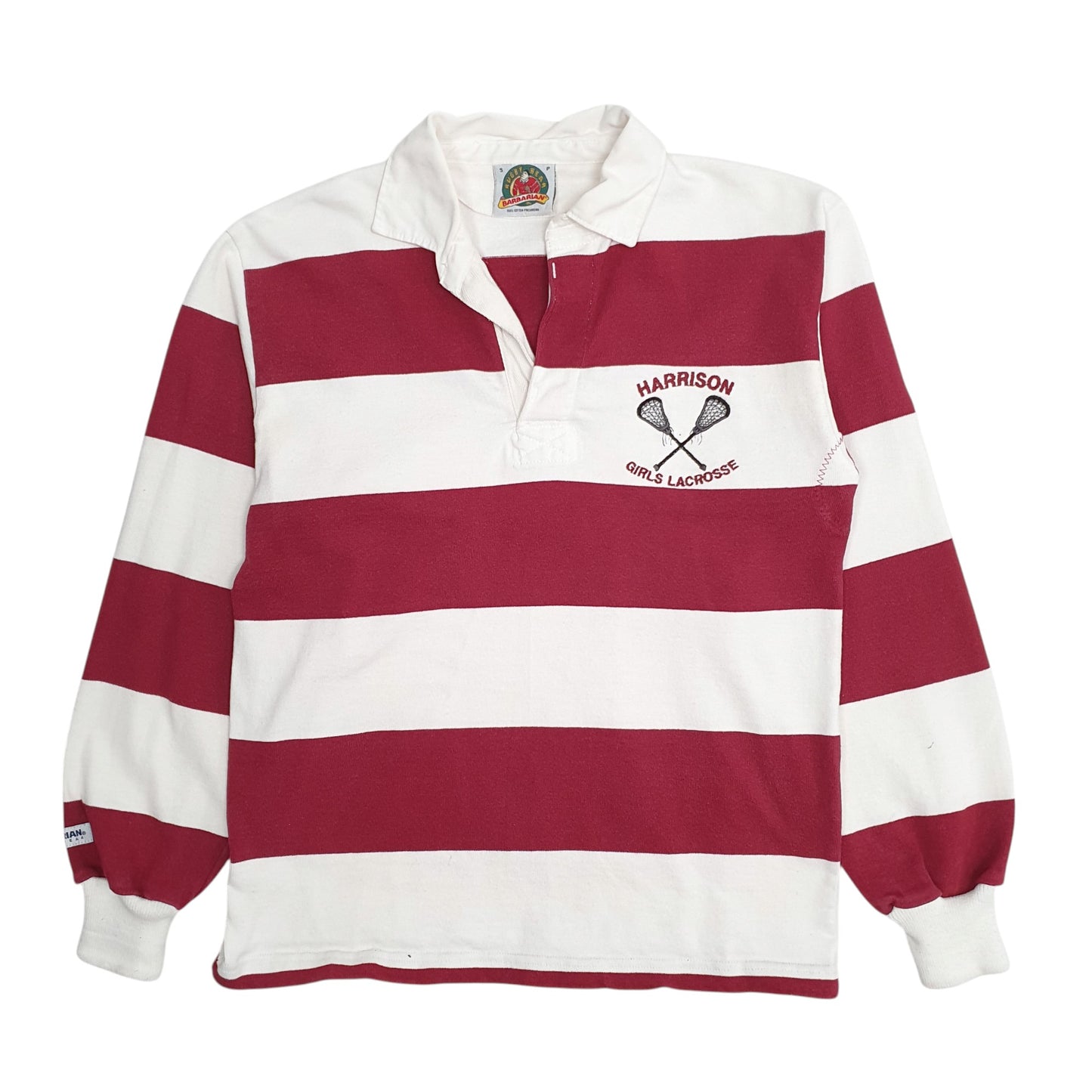 Mens Burgundy Barbarian Lacrosse Rugby Long Sleeve Polo Shirt