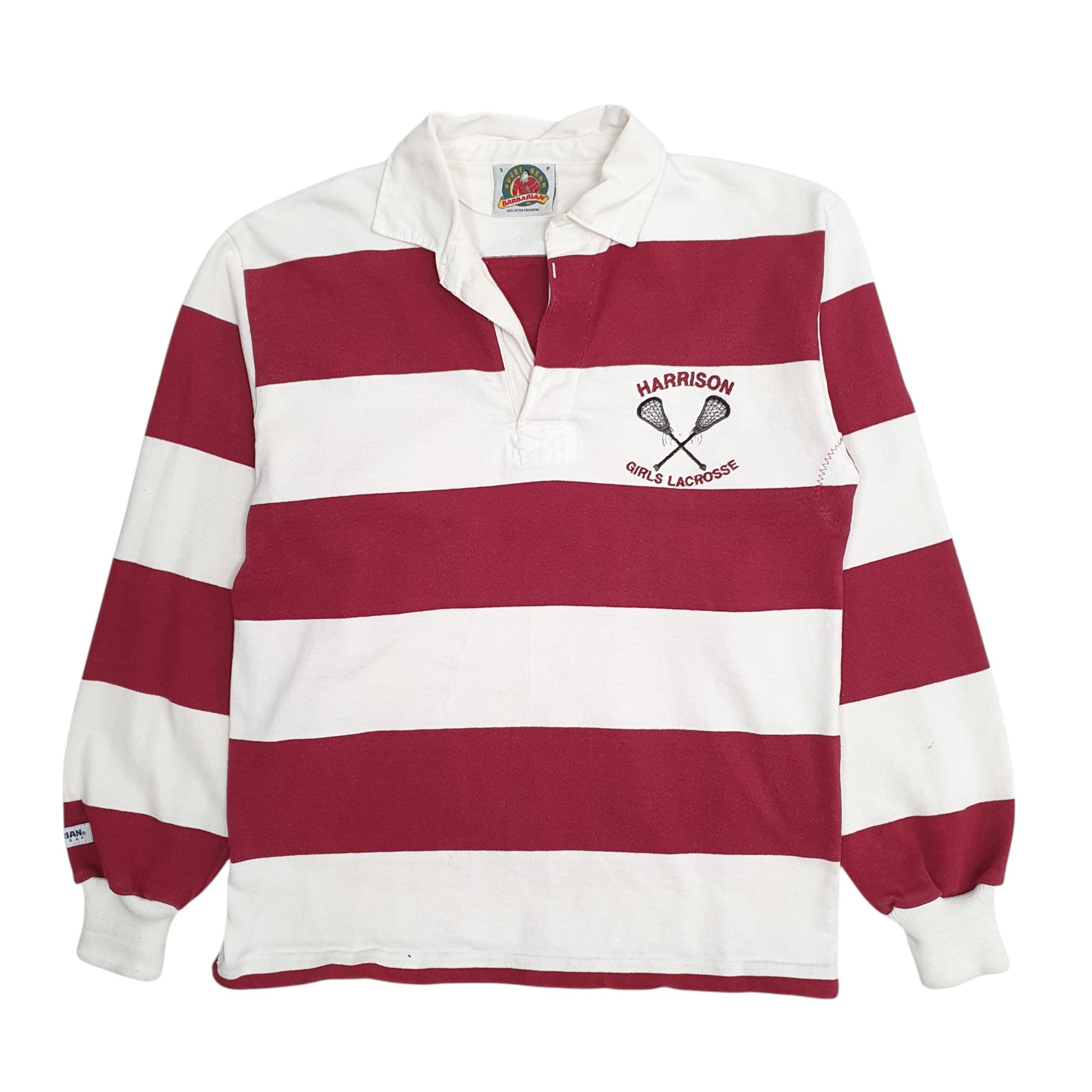 Mens Burgundy Barbarian Lacrosse Rugby Long Sleeve Polo Shirt