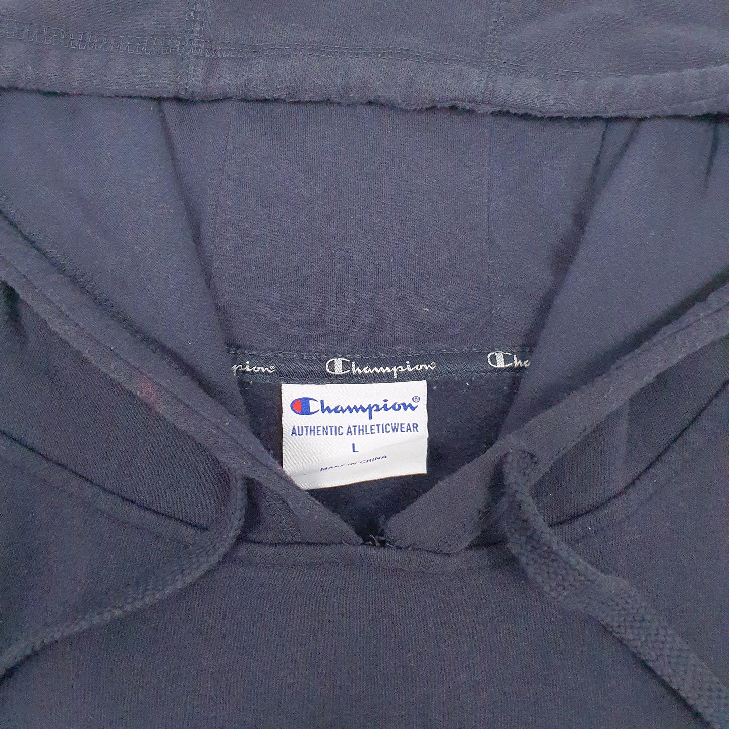 Mens Navy Champion Spellout Hoodie Jumper