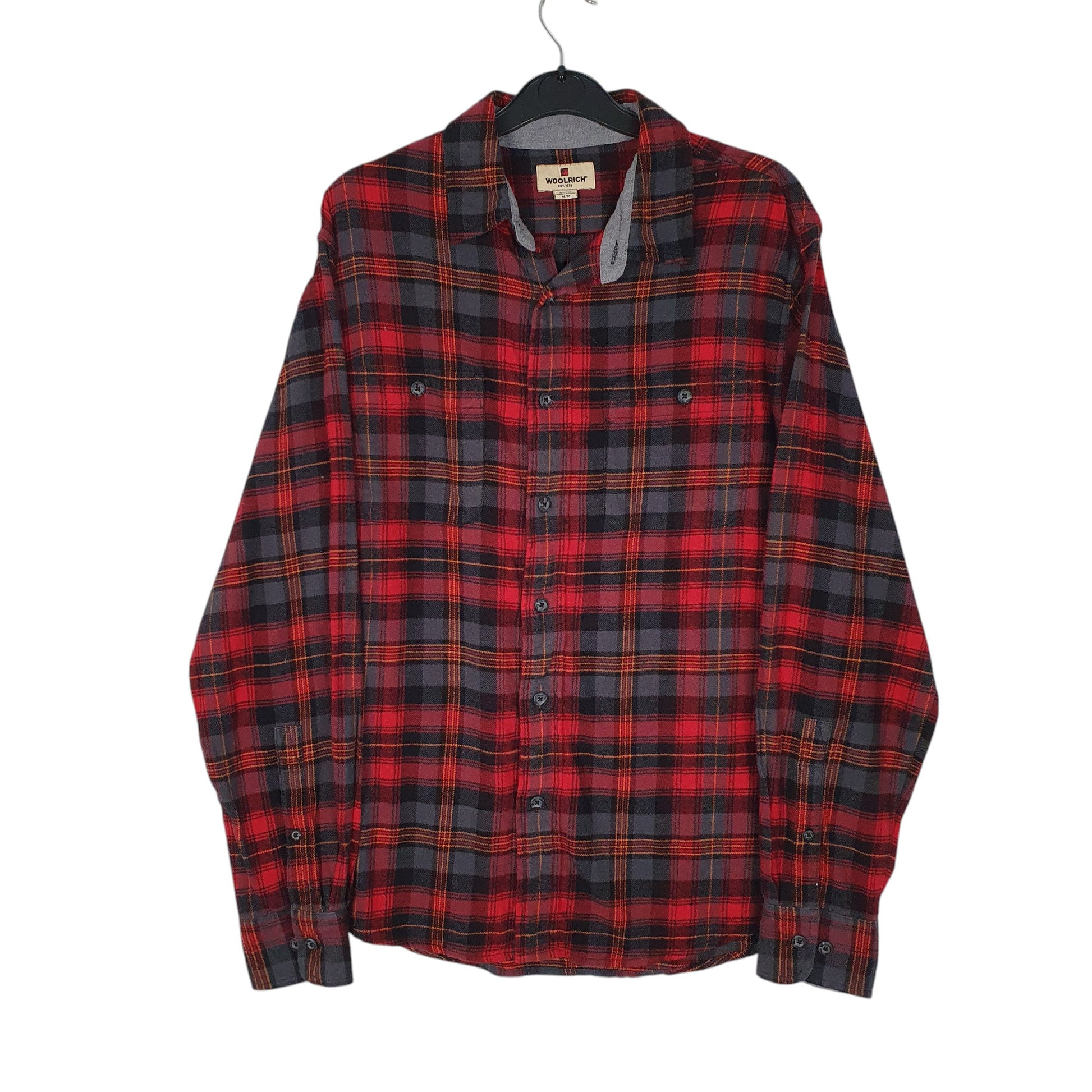 Mens Red Woolrich Thick Flannel Plaid Long Sleeve Shirt