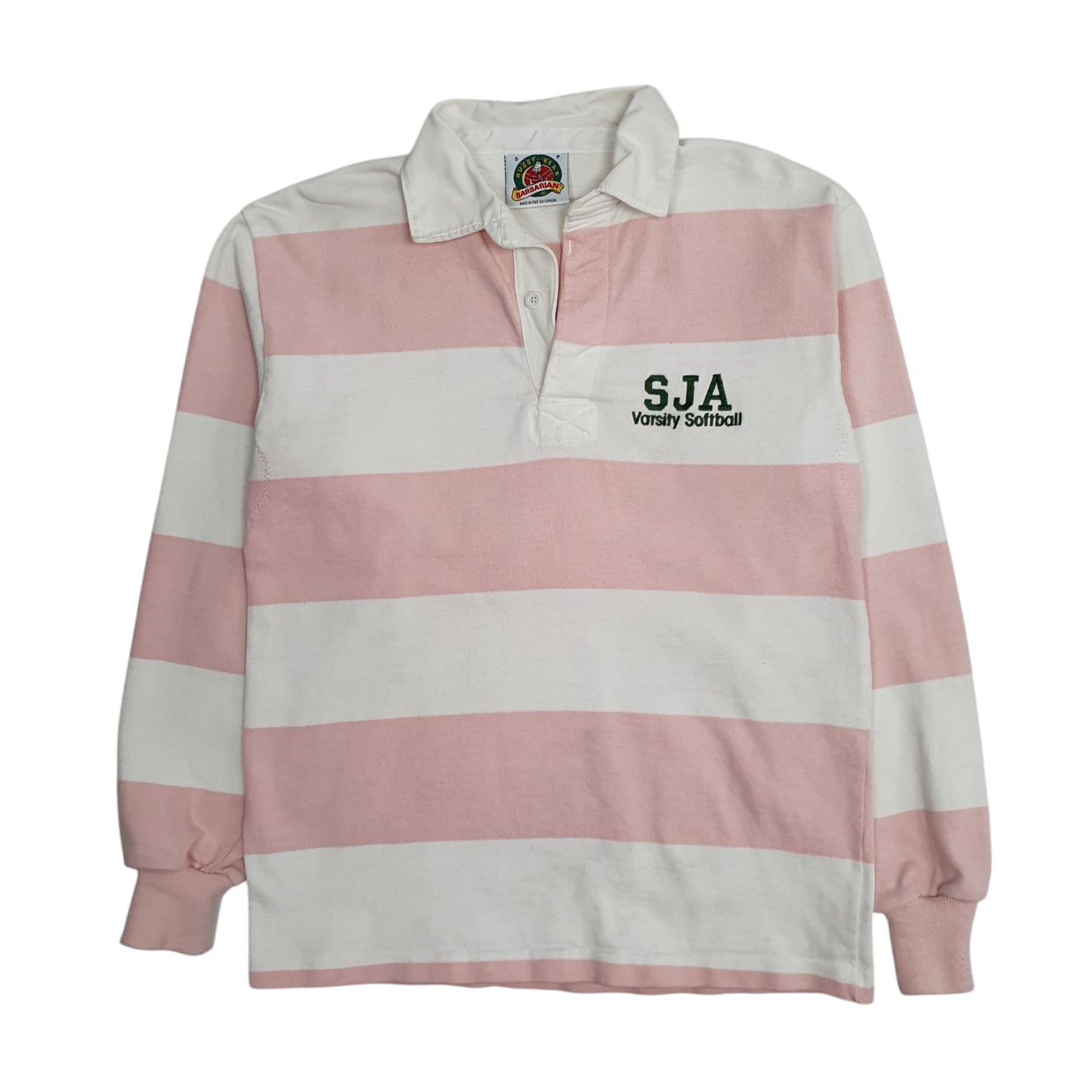 Mens Pink Barbarian Rugby Softball Long Sleeve Polo Shirt
