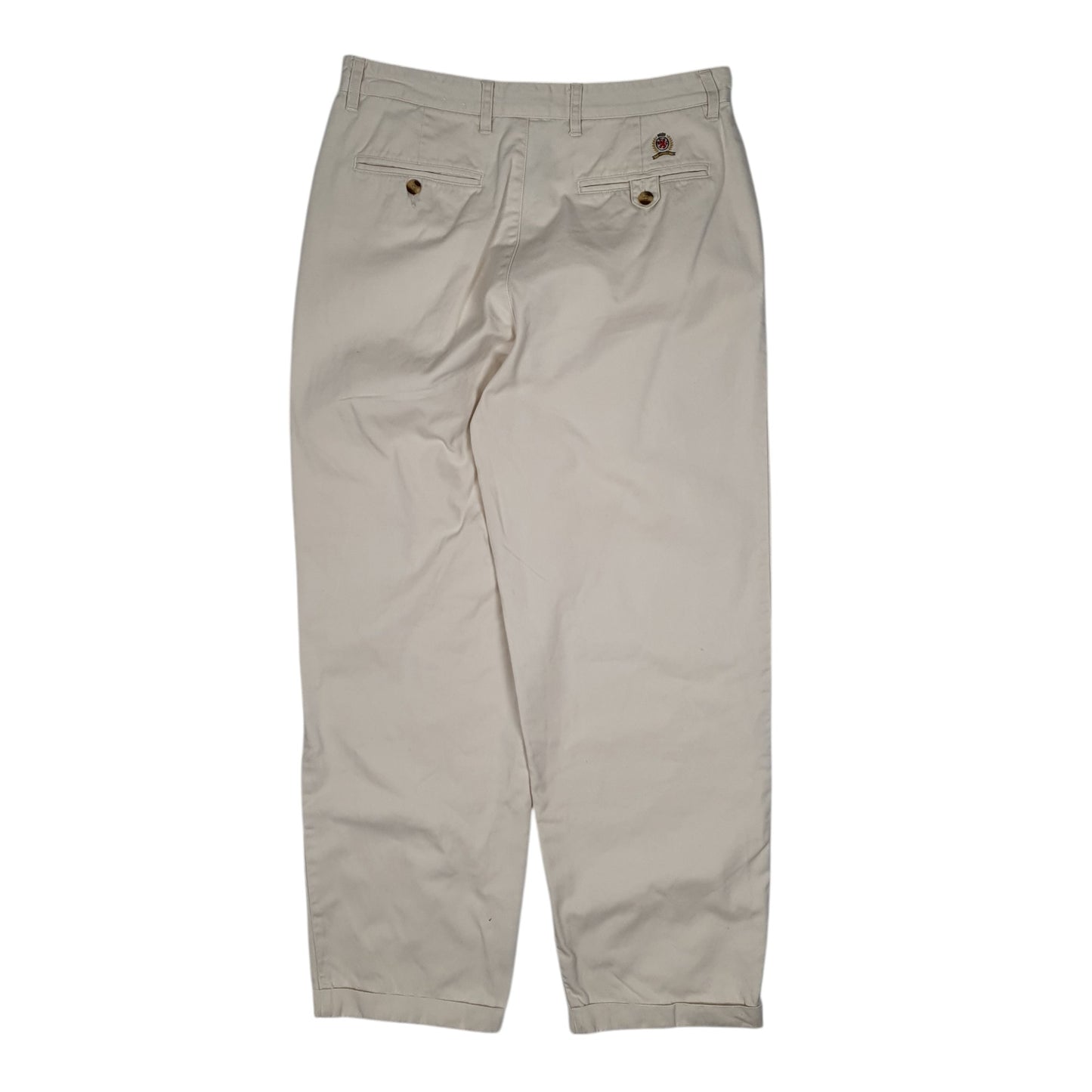 Mens Cream Tommy Hilfiger Vintage 90s Double Pleated  Trousers