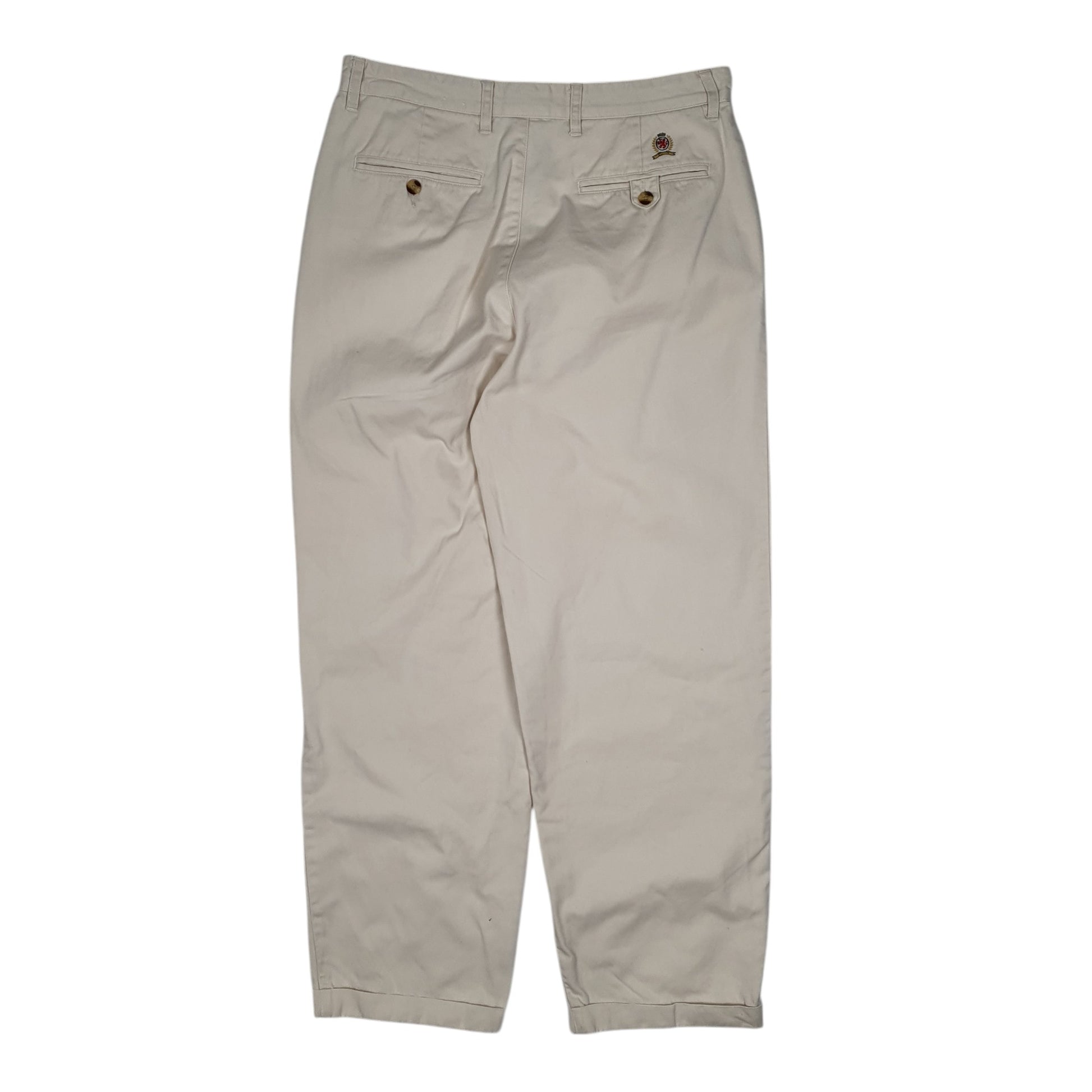 Mens Cream Tommy Hilfiger Vintage 90s Double Pleated  Trousers