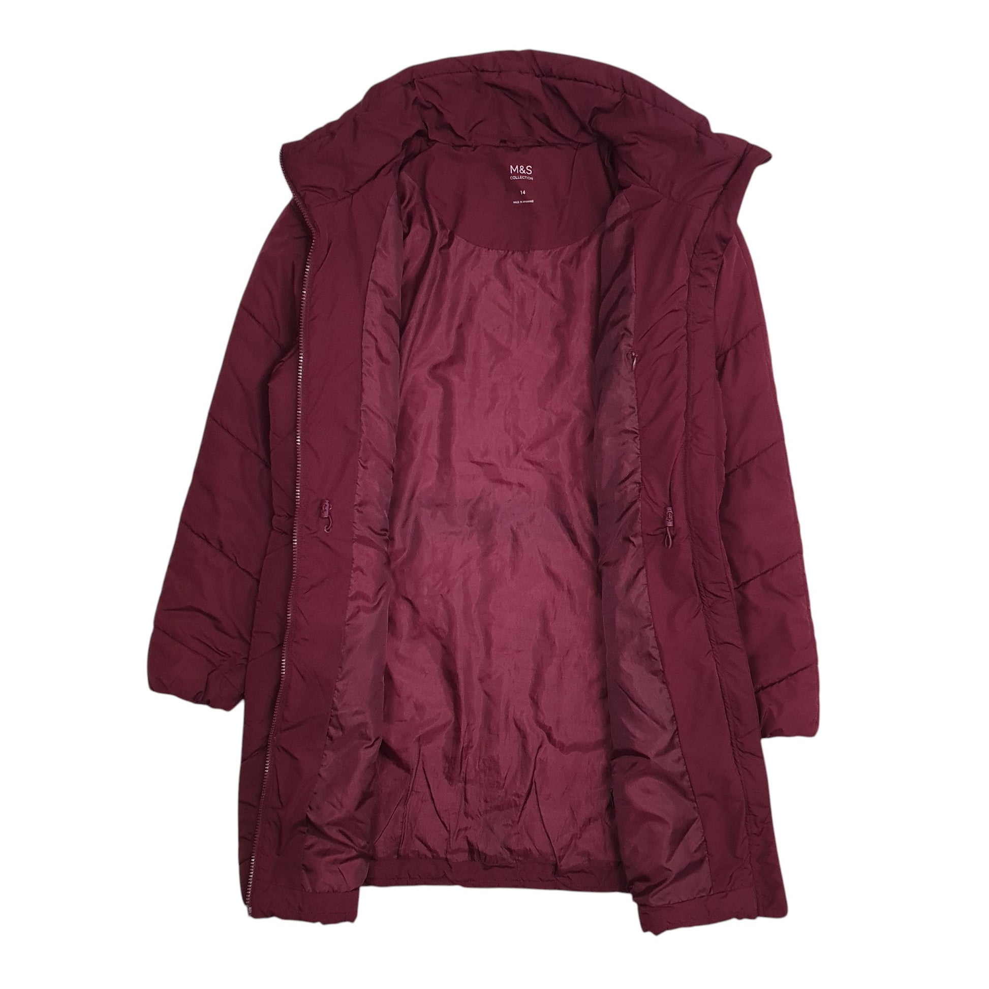 Womens Burgundy M&S Padded Puffer Crewneck Coat