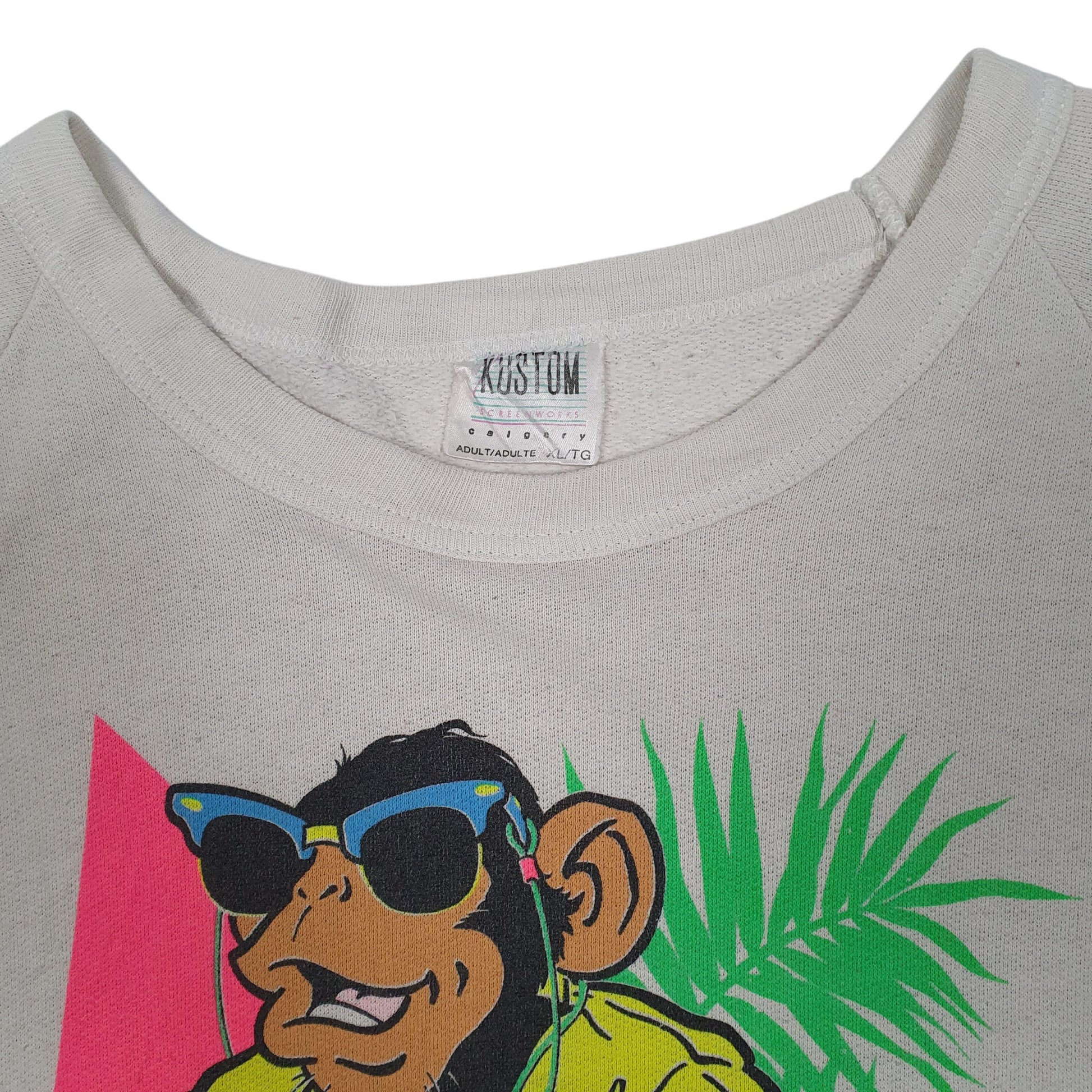 Mens White Kustom Screenworks Vintage 80s 1989 Winnipeg Zoo Crewneck Jumper