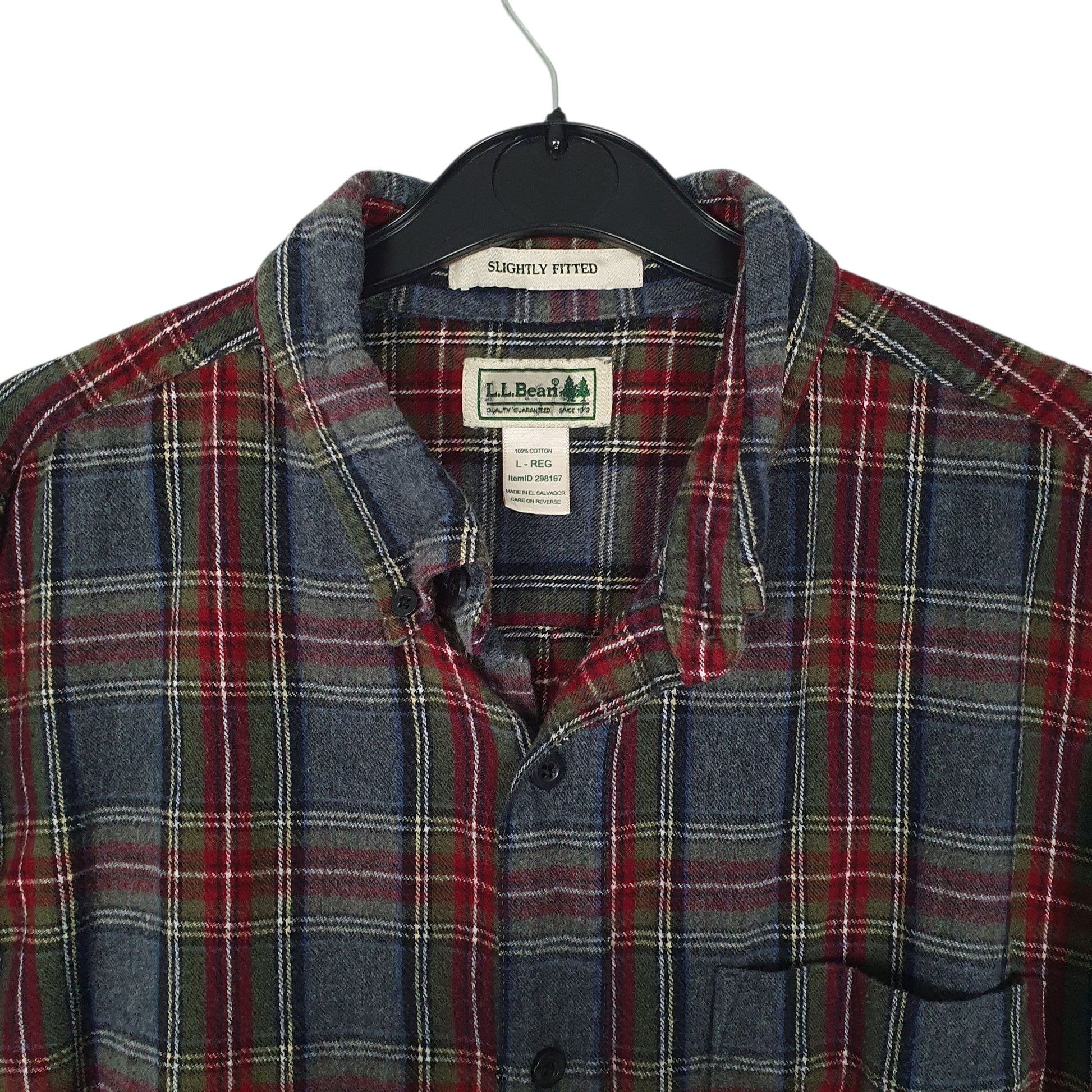 Mens Grey L.L.Bean Scotch Plaid Flannel  Shirt