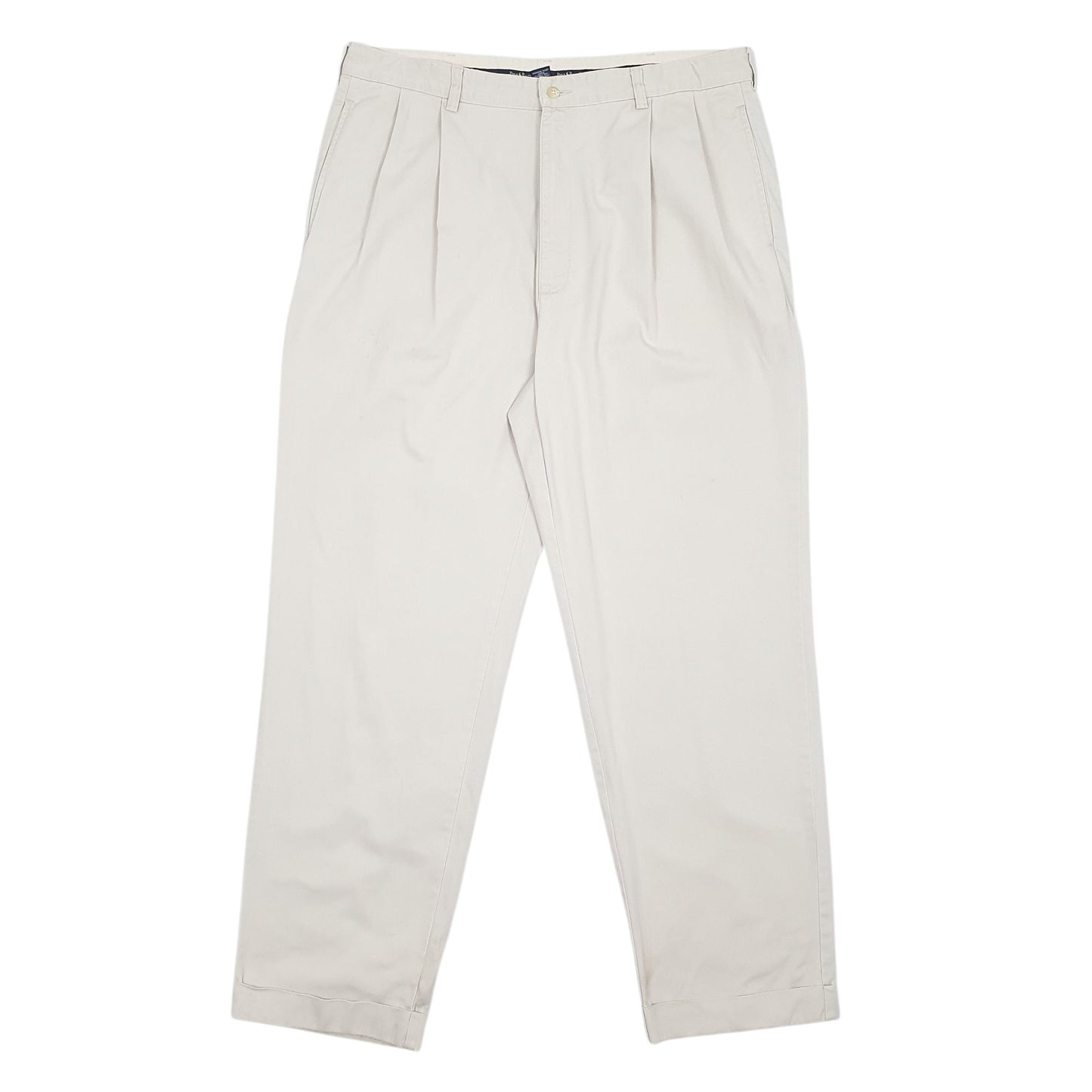 Mens Cream Polo Ralph Lauren Double Pleated Hammond Pant Vintage 90s Chino Trousers