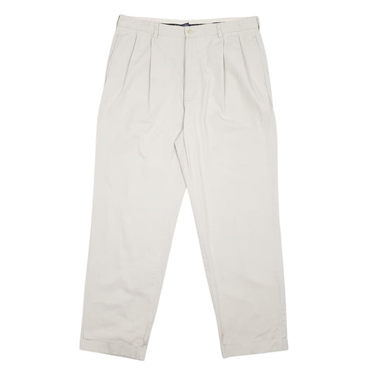 Mens Cream Polo Ralph Lauren Double Pleated Hammond Pant Vintage 90s Chino Trousers