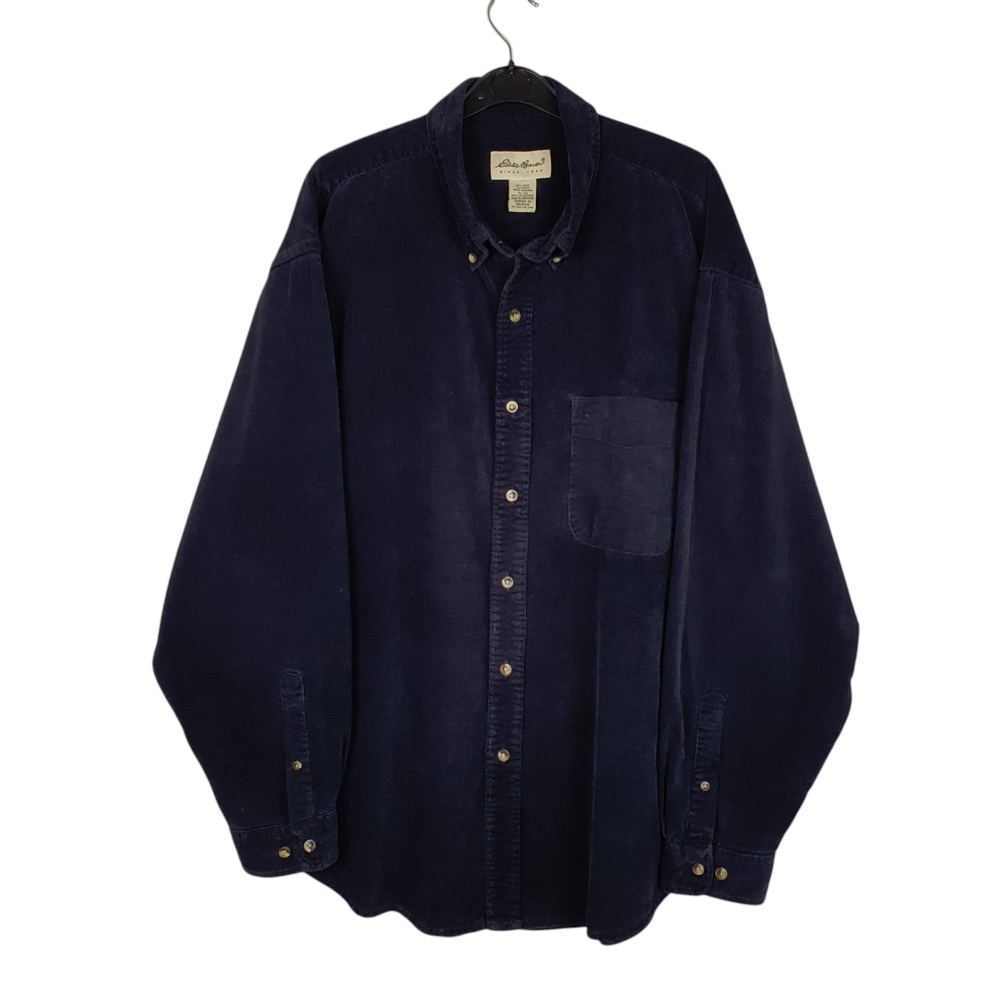 Mens Navy Eddie Bauer Corduroy Vintage 90s Long Sleeve Shirt