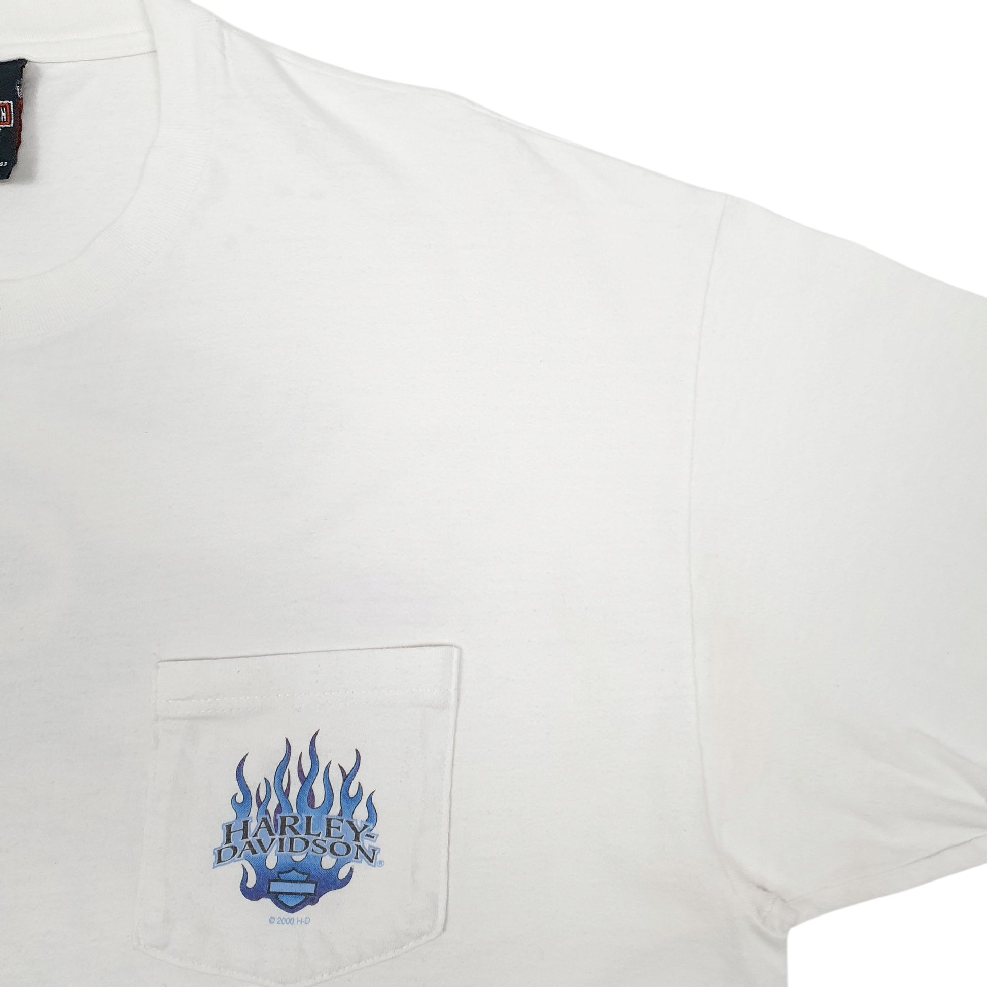 Mens White Harley Davidson Vintage 00s Made In USA V Neck T Shirt