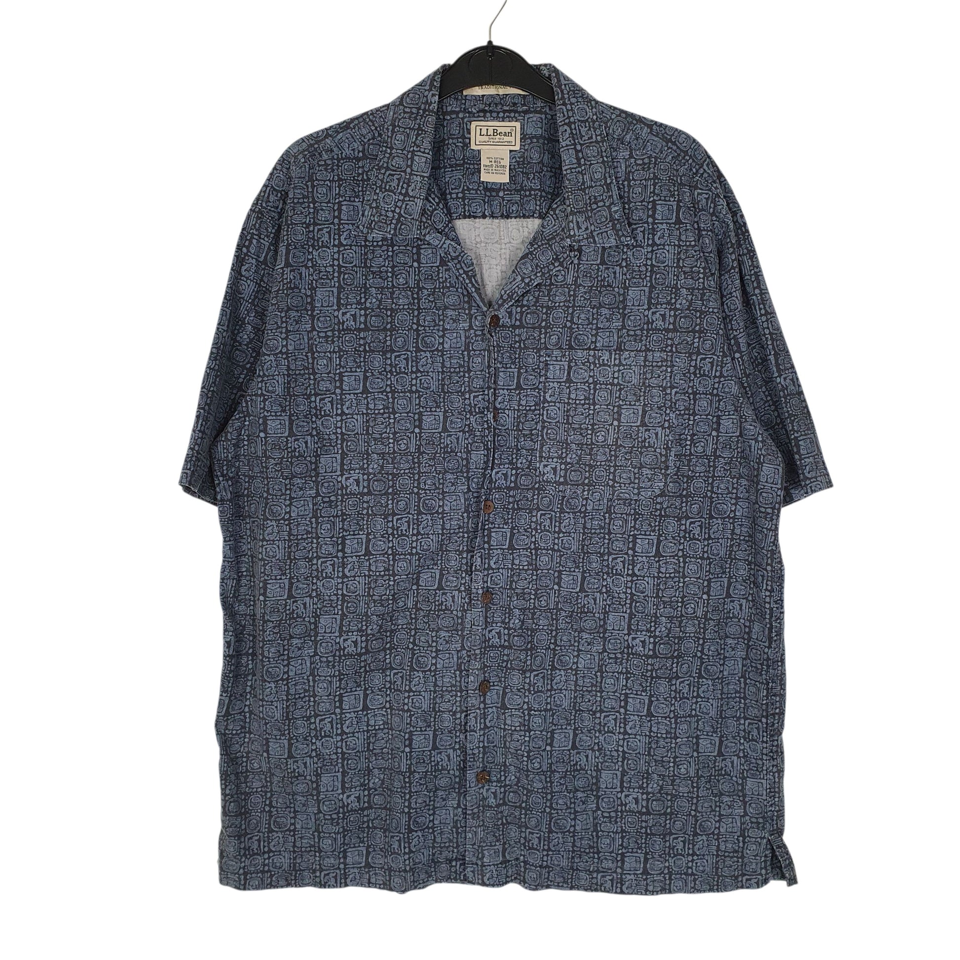 Mens Navy L.L.Bean Paisley Short Sleeve Shirt