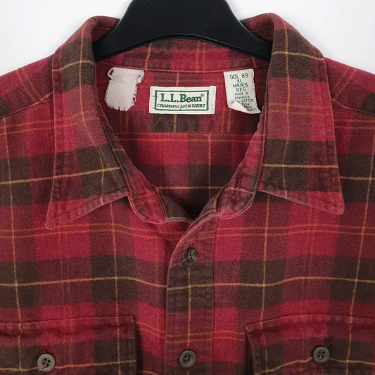 Mens Red L.L.Bean Vintage 90s Chamois  Shirt