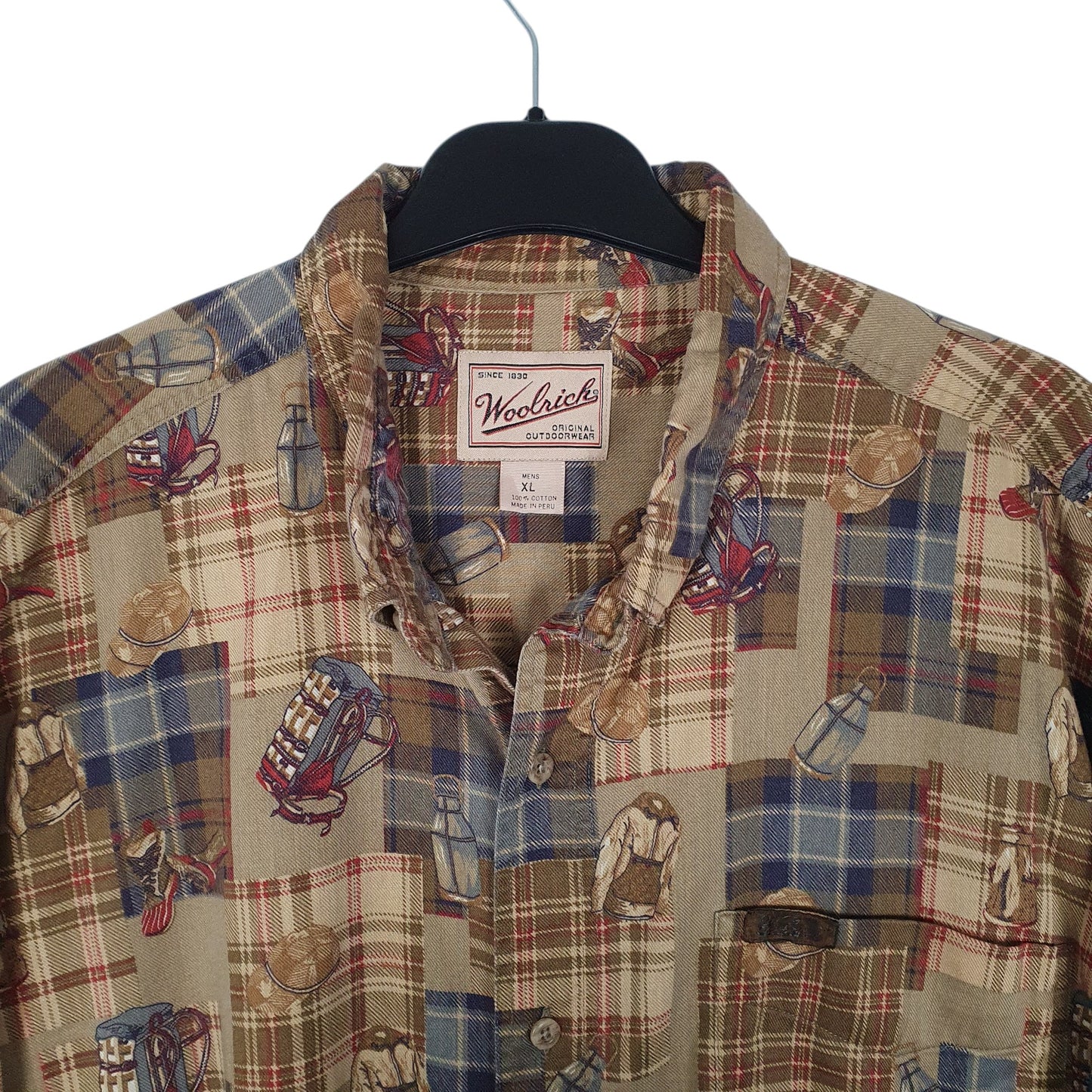 Mens Brown Woolrich Patchwork  Shirt