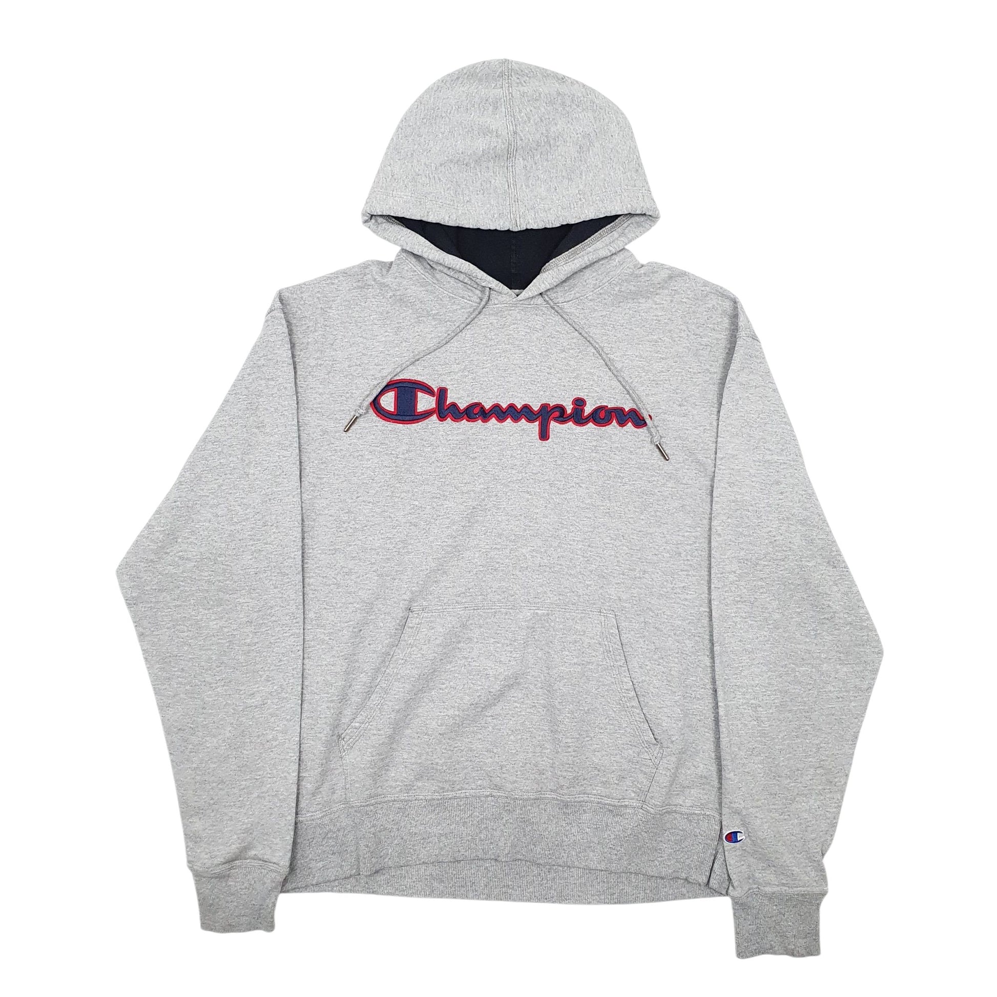 Mens Grey Champion Spellout Hoodie Jumper