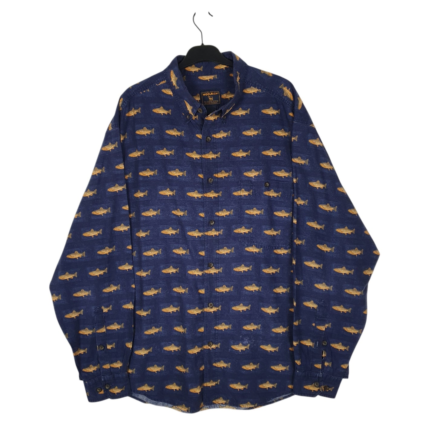 Mens Navy Woolrich Nature Fish Long Sleeve Shirt