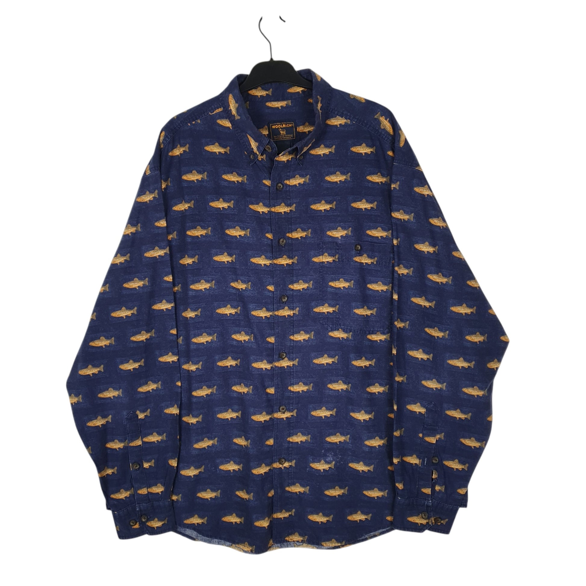 Mens Navy Woolrich Nature Fish Long Sleeve Shirt