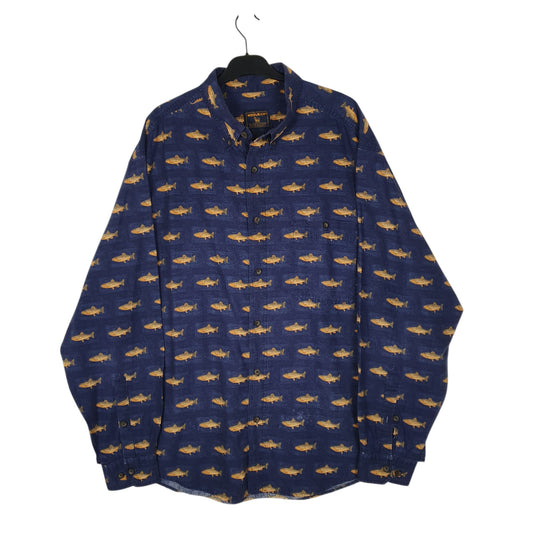 Mens Navy Woolrich Nature Fish Long Sleeve Shirt
