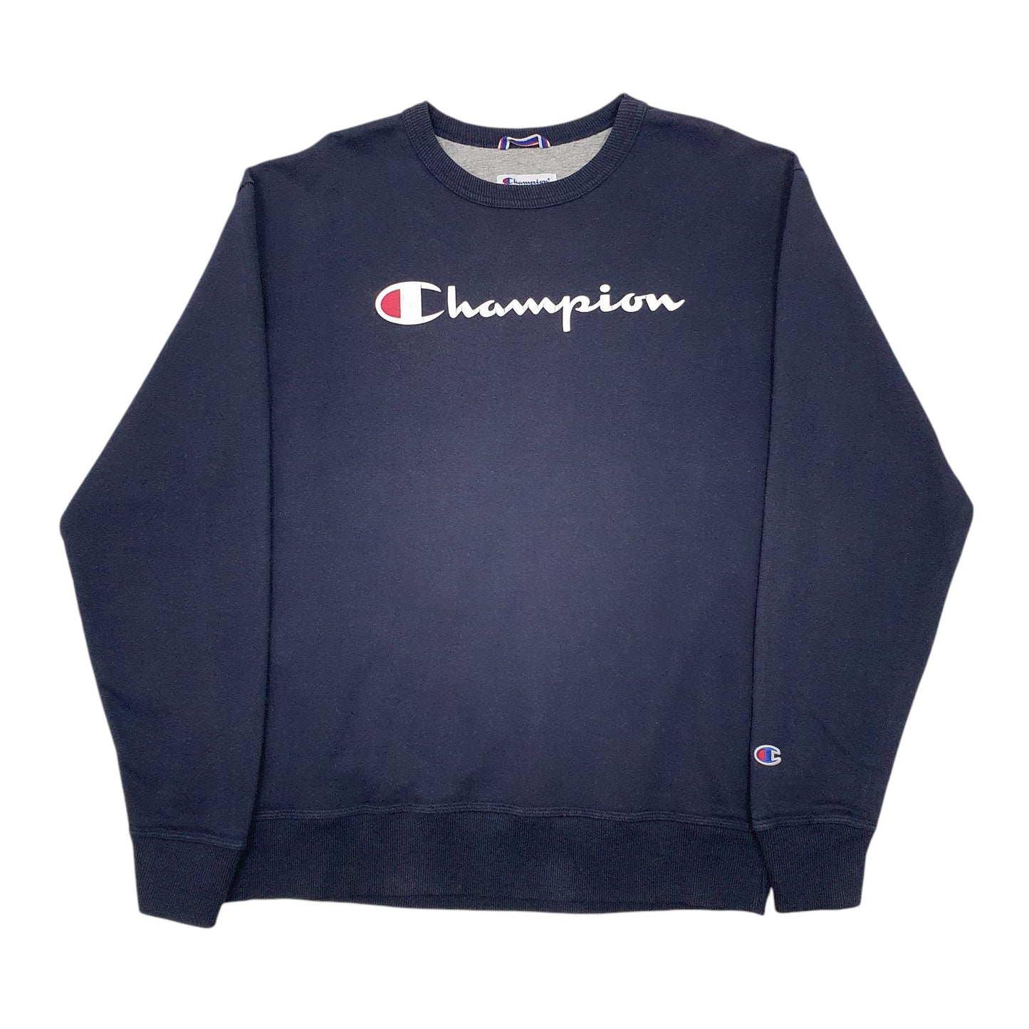 Mens Navy Champion Spellout Crewneck Jumper