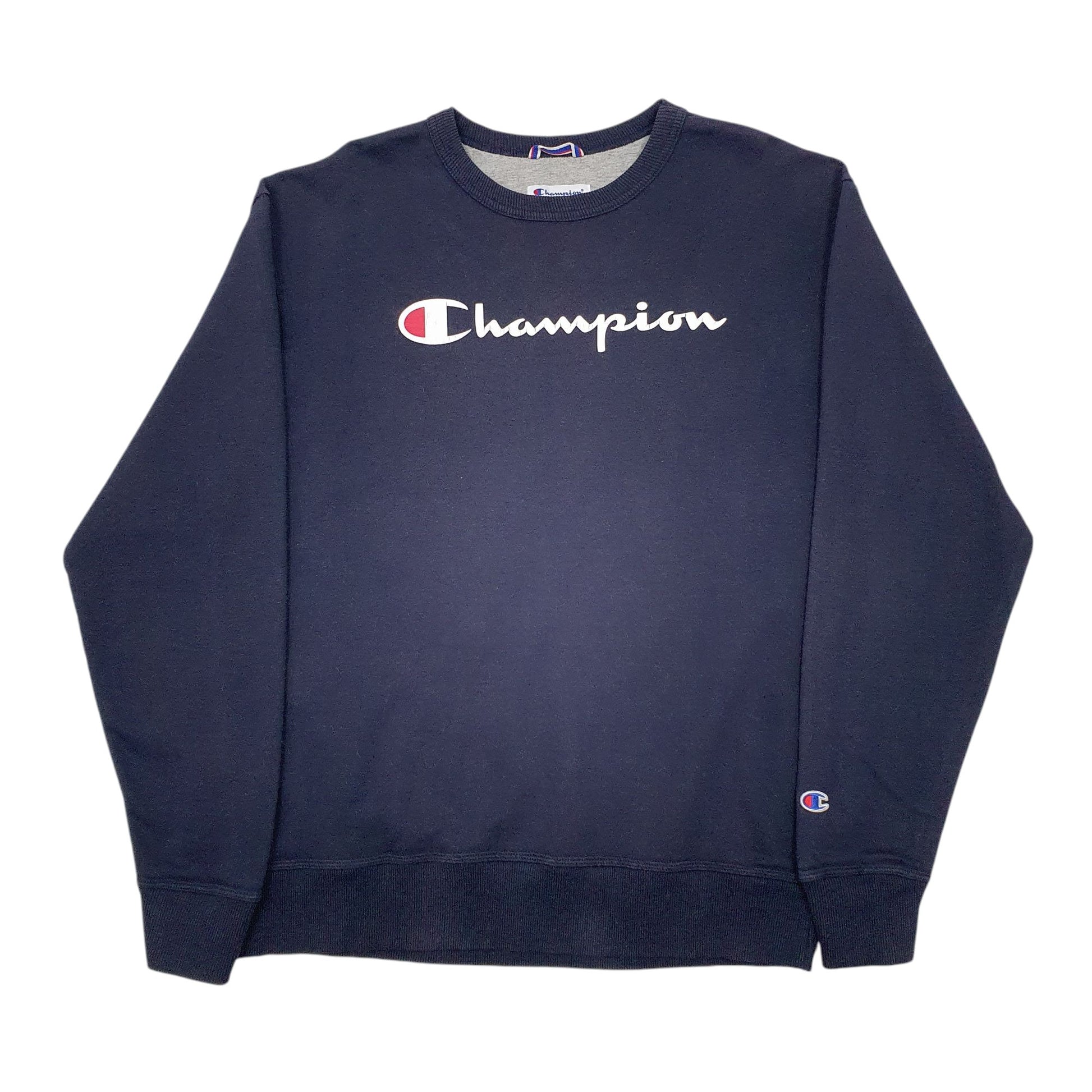 Mens Navy Champion Spellout Crewneck Jumper