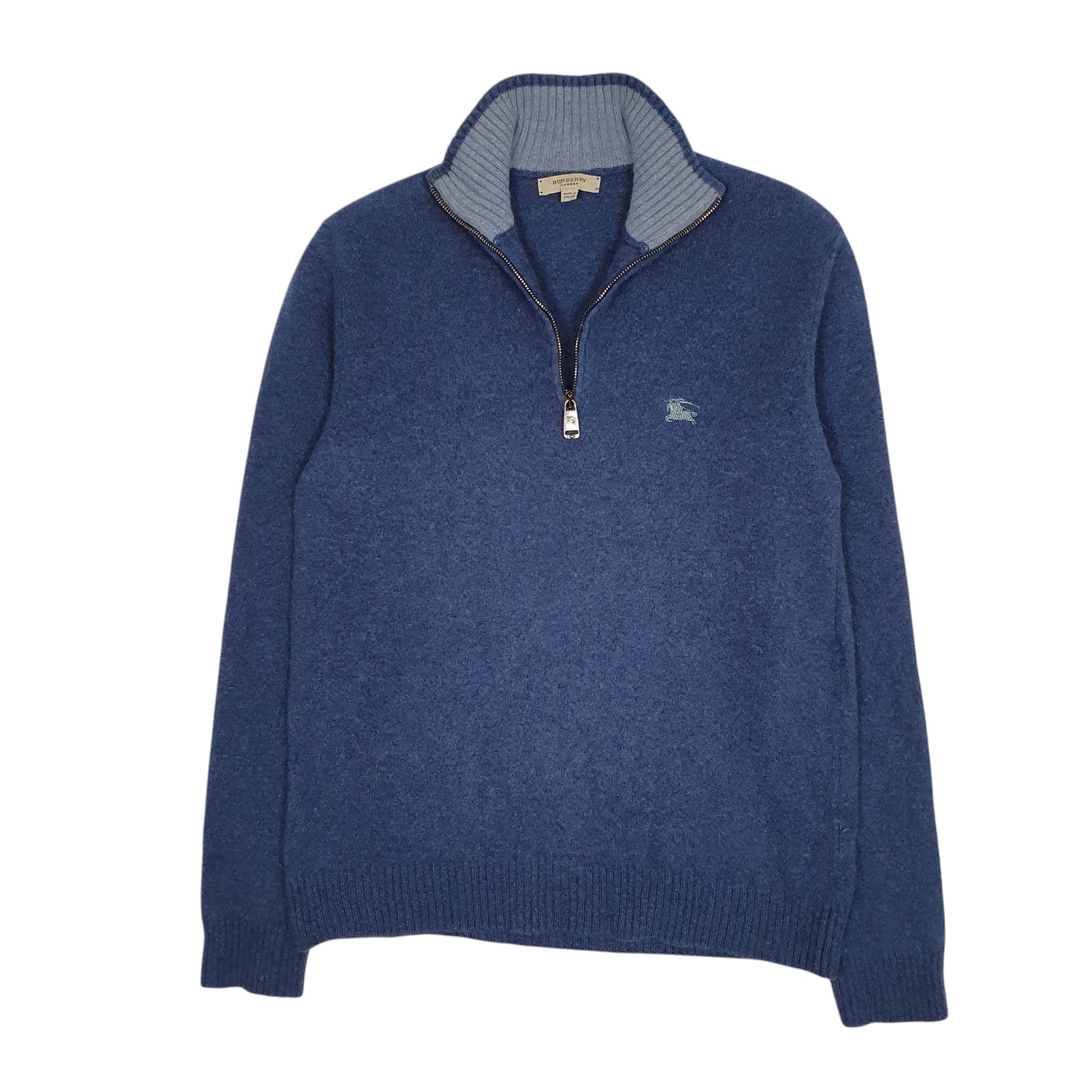 Mens Blue Burberry  Quarter Zip Jumper