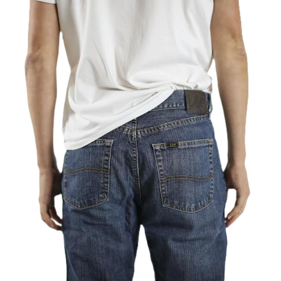 Back Side of Lee Jeans showing pocket logo patch. Link to all Lee Jeans