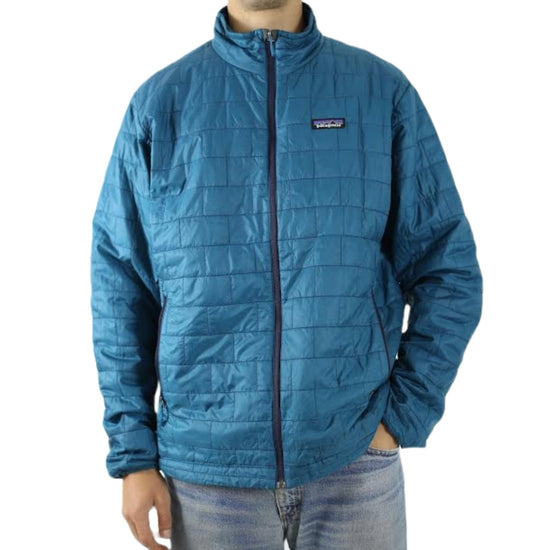 Shop By Category, Coats and Jackets. Specific image shows a blue Patagonia Puffer Jacket being Modelled