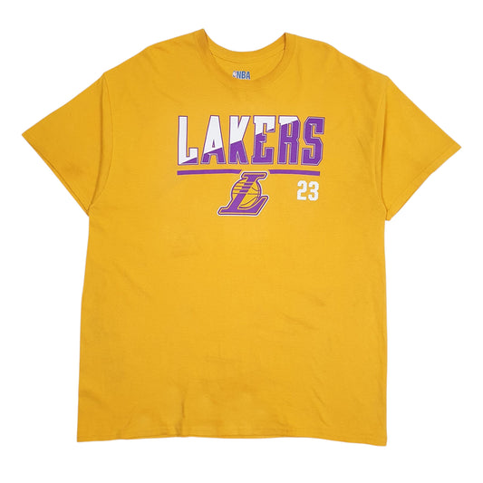 NBA Yellow T Shirt Tee Los Angeles Lakers Lebron James Short Sleeve Cotton Blend Mens XL