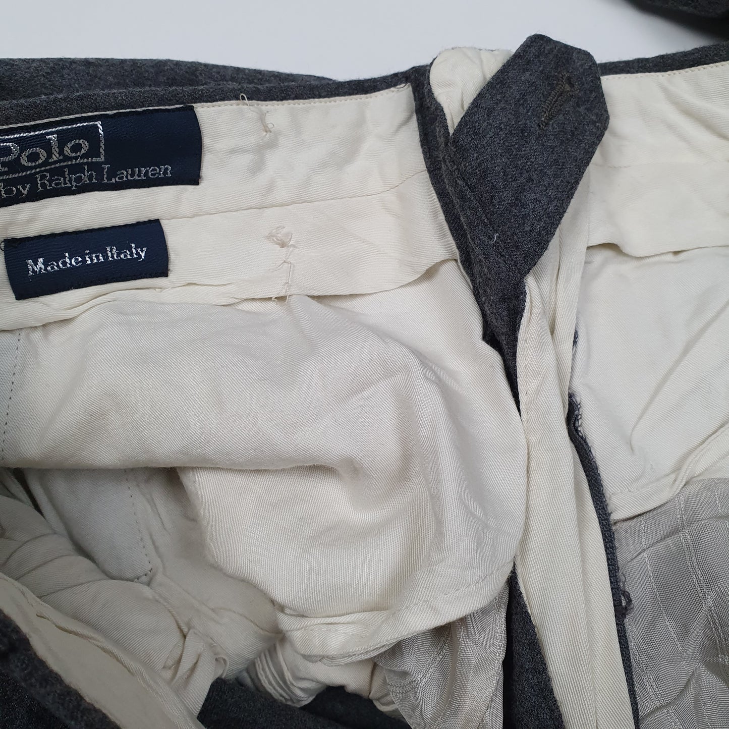 POLO RALPH LAUREN Wool Formal Trousers Vintage 90s Made In Italy Grey Mens W36 L32