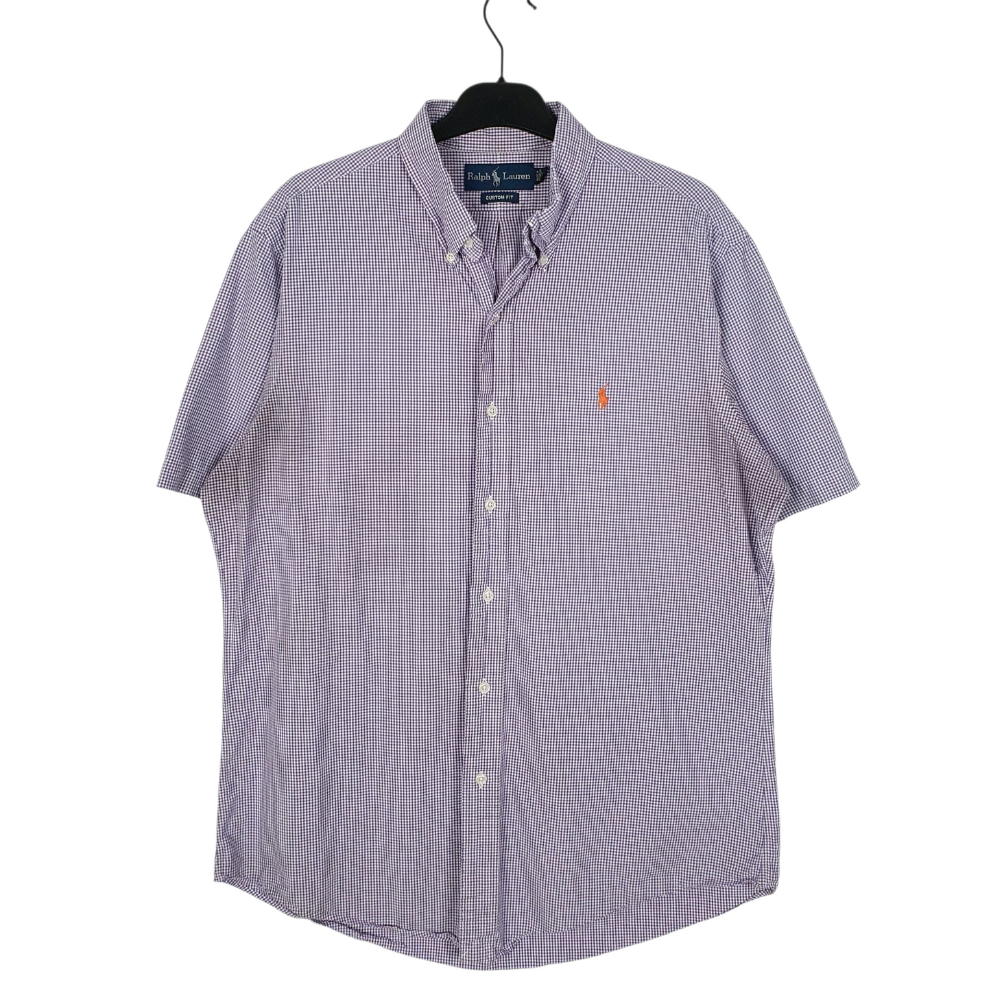 RALPH LAUREN Purple Gingham Shirt Custom Fit Short Sleeve Casual Cotton Mens L