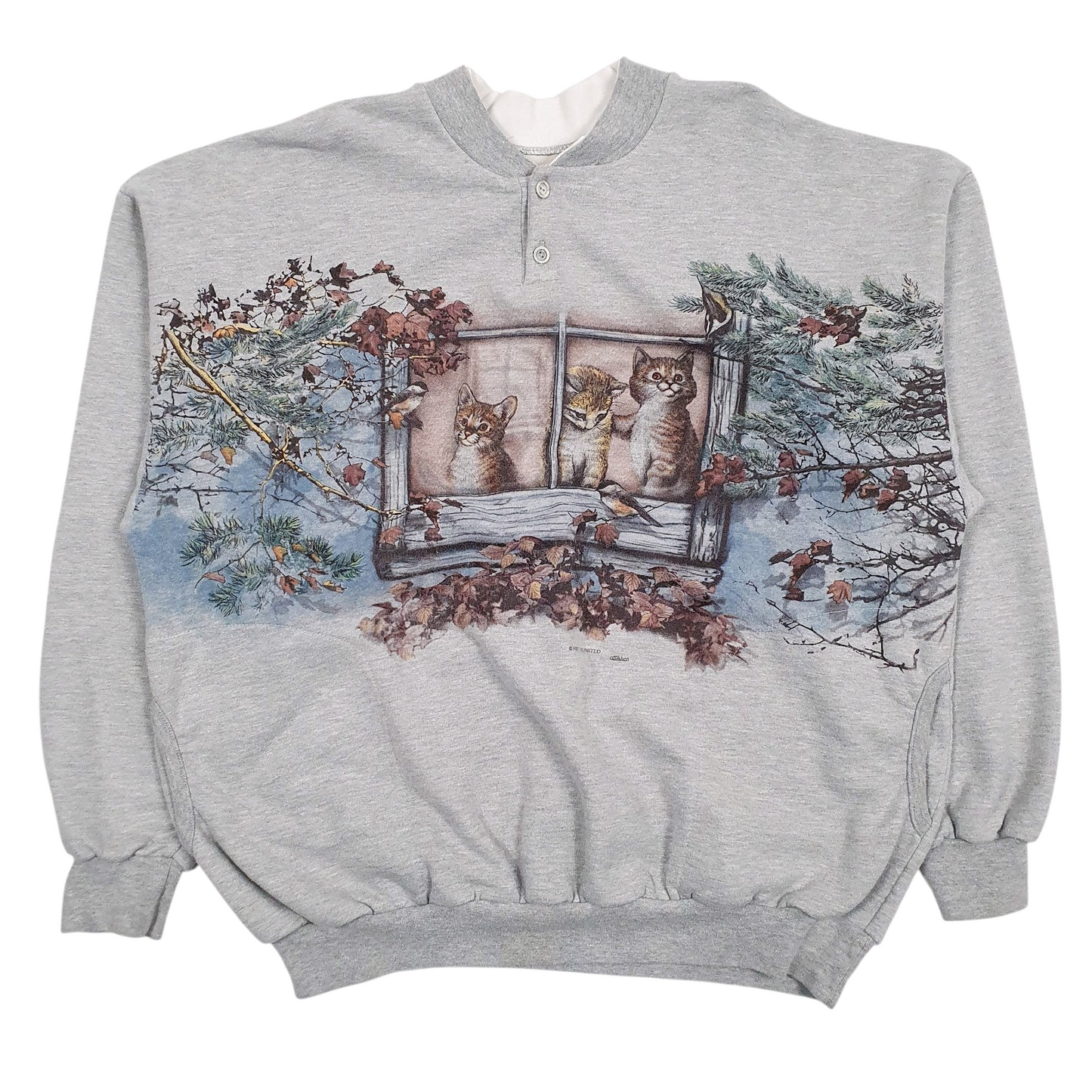 ART UNLIMITED Quarter Zip Henley Graphic Vintage 90s Made In USA Jumper Sweatshirt Mens XL