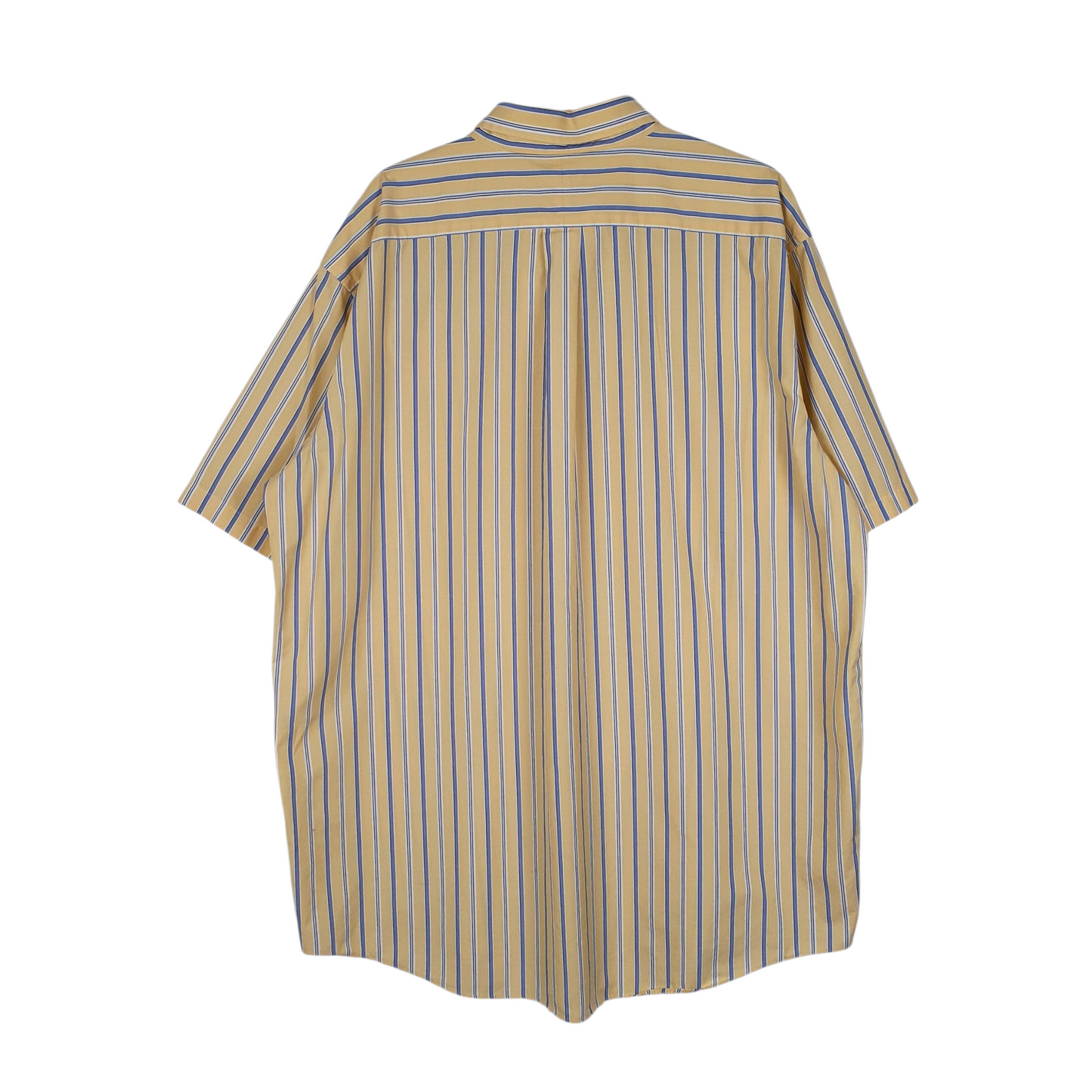 L.L.BEAN Yellow Striped Shirt Short Sleeve Casual Cotton Mens XLT