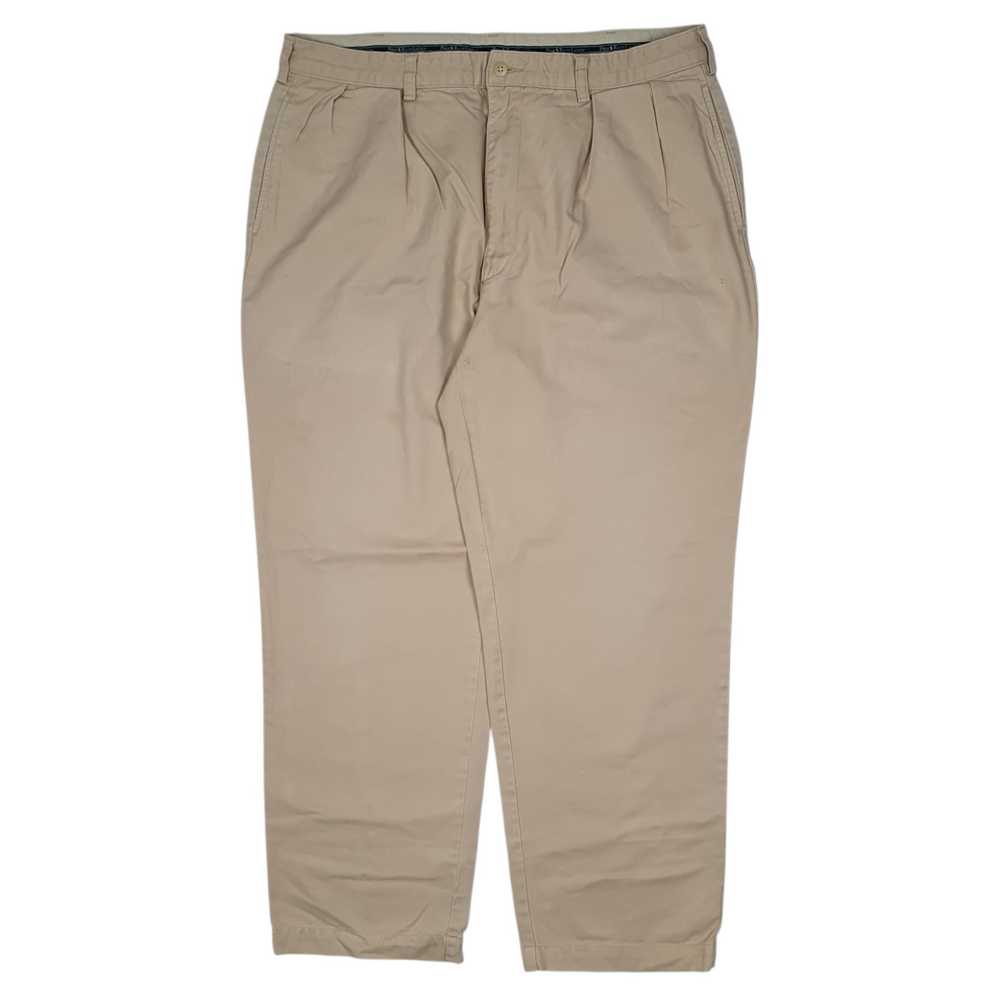 POLO RALPH LAUREN Andrew Pant Double Pleated Vintage 90s Chino Trousers Cream Mens W38 L30