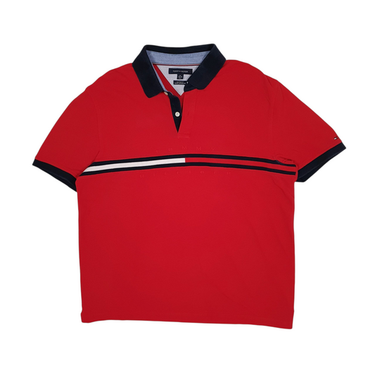 TOMMY HILFIGER Red Polo Shirt Short Sleeve Cotton Mens XL